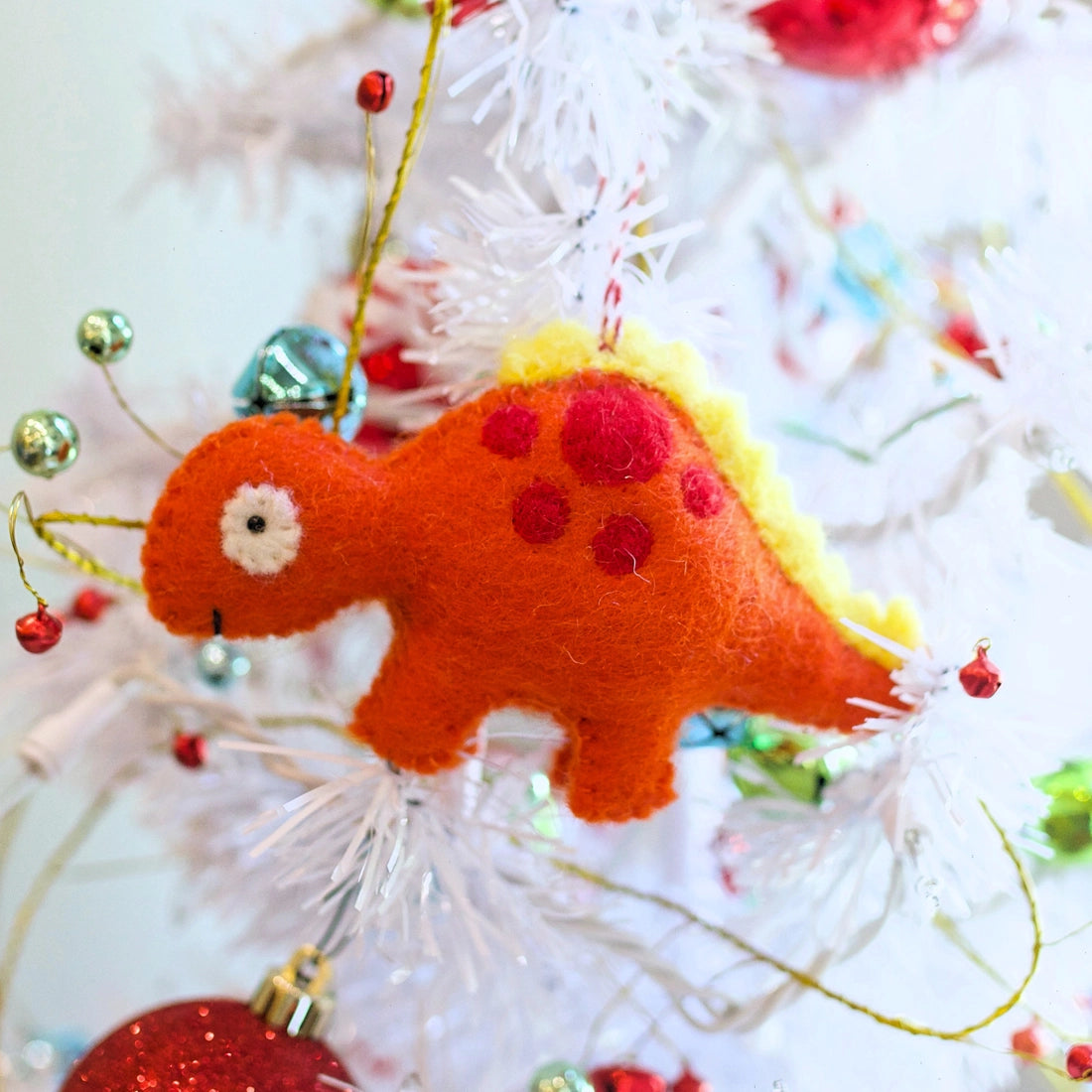 Handmade Stegosaurus Dinosaur Felt Ornament - Christmas Tree Decoration, Kids Room Decor, Jurassic Themed Party Supplies