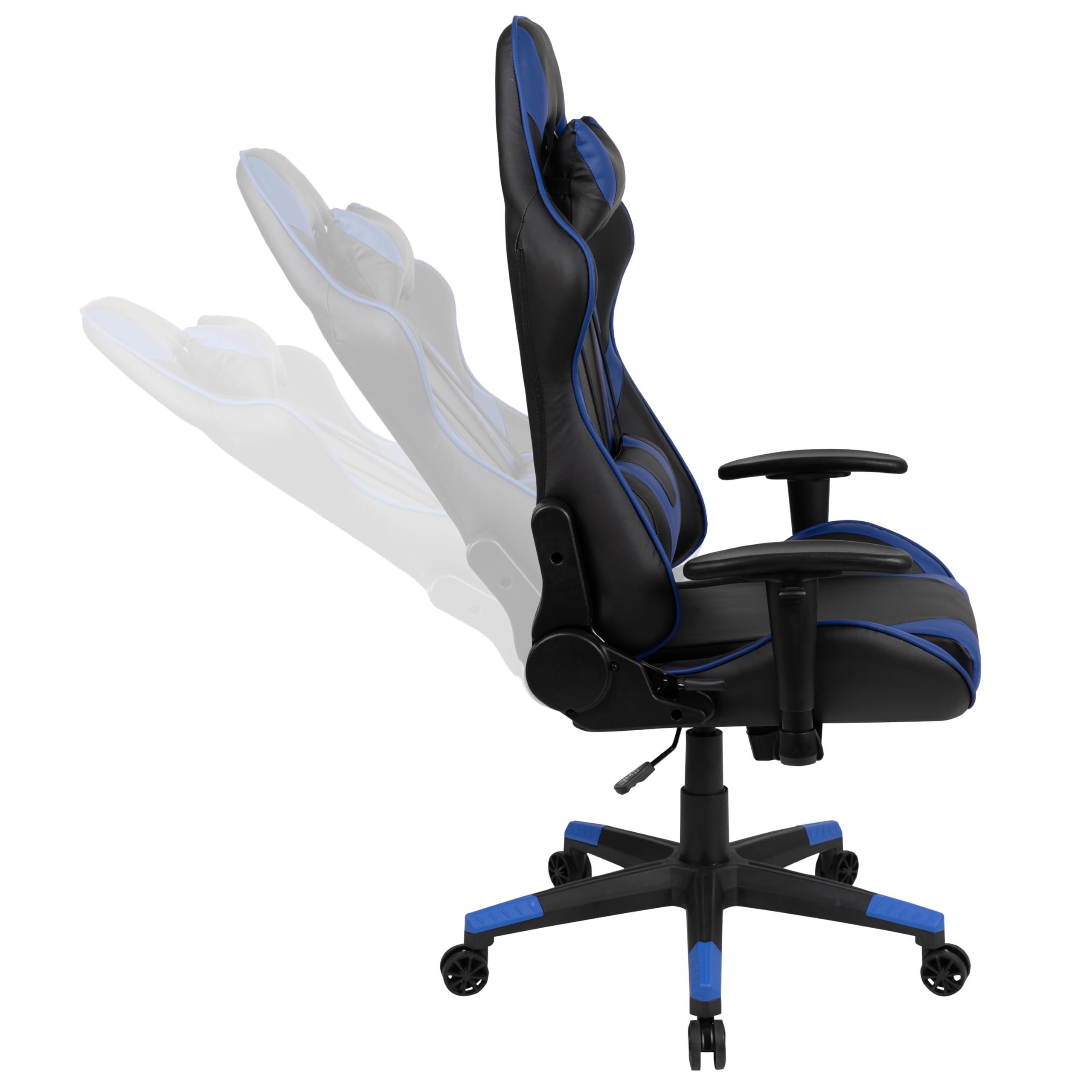 EMMA + OLIVER Gaming Bundle - Ergonomic Desk with Cup Holder, Headphone Hook & Blue Reclining Chair for Ultimate Gaming Setup | Perfect for PC Gamers & Streaming Enthusiasts