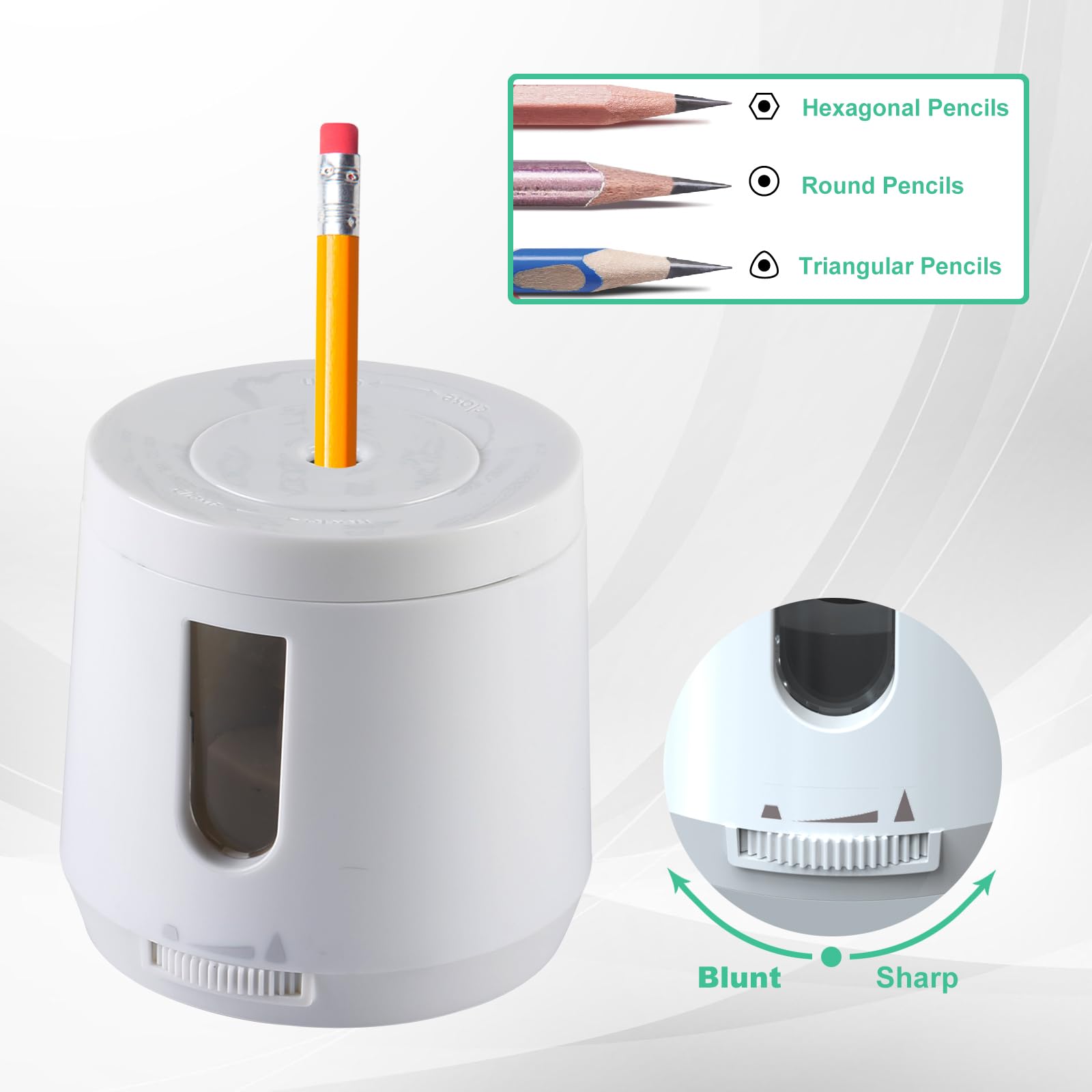 Bocyteopr Automatic Electric Pencil Sharpener - USB & Battery Powered Adjustable Sharpener for Colored Pencils (6-8mm) - Perfect for School, Classroom, Office & Home Use (White)