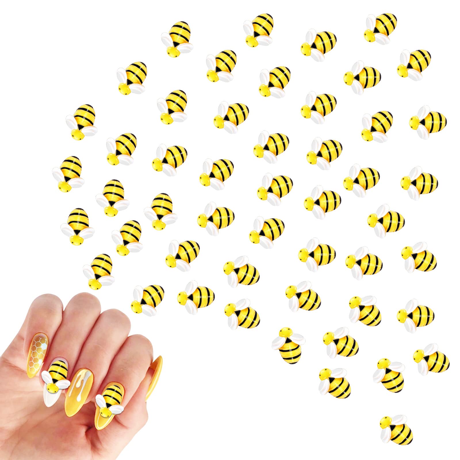 Juome 60Pcs 3D Bee Nail Charms - Cute Resin Nail Art Decorations for DIY Manicure, Nail Salon Supplies & Party Nail Designs (Bee-Shaped Kawaii Nail Accessories) - Perfect for Spring Nail Art, Summer Manicures & Girls' Party Nail Decor