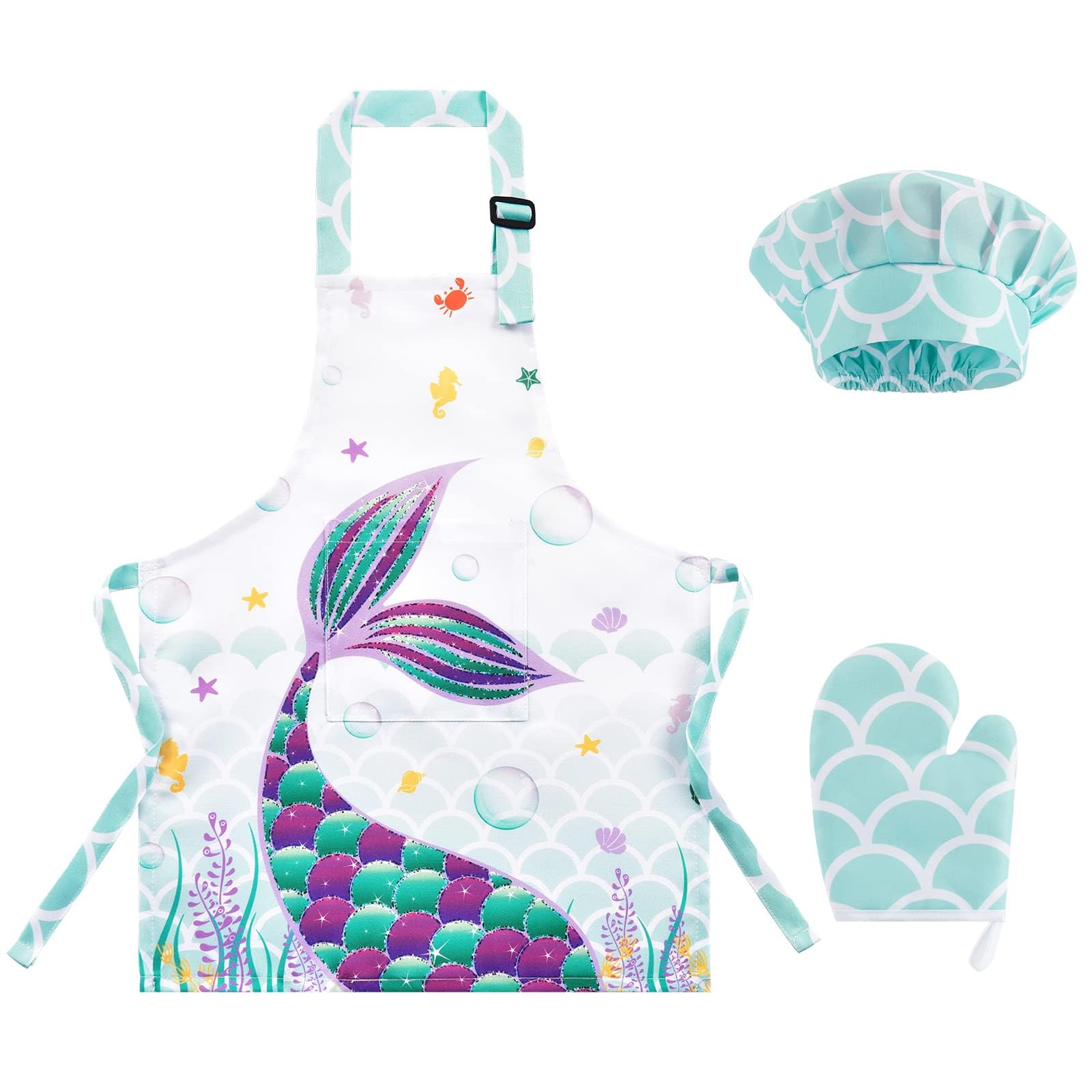 Wernnsai Kids Chef Hat and Apron Set - Adjustable Cooking Costume for Children - Perfect for Pretend Play, Baking, and Cooking Classes