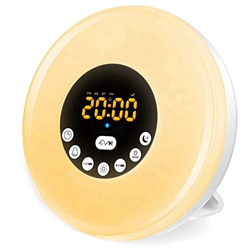 Jinyi2016SHOP Sunrise Alarm Clock with Wake Up Light - Dimmable Warm & Colorful LED Night Light, FM Radio, Natural Sounds - Perfect for Bedside, Desk, and Relaxation