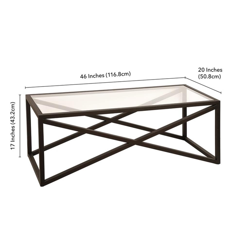 Pemberly Row Modern Black & Bronze Rectangular Coffee Table with Tempered Glass Top - Perfect for Living Room, Lounge & Office Decor