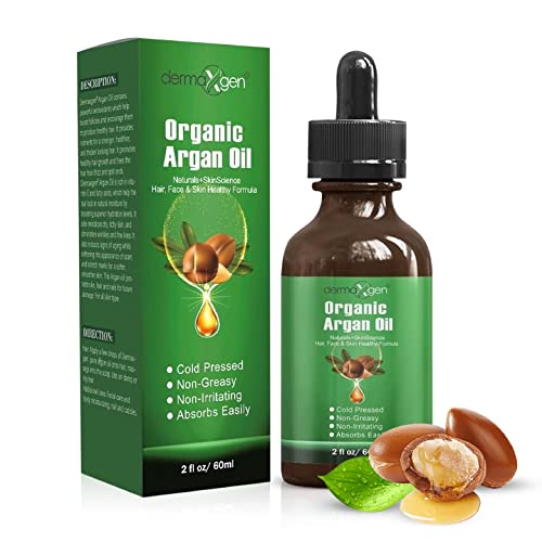 100% Pure Organic Cold-Pressed Moroccan Argan Oil for Face, Hair & Skin - Natural Anti-Aging Moisturizer & Nail Treatment - Stimulates Growth for Dry Damaged Hair - 2 Fl Oz - Perfect for Daily Skincare & Haircare Routine