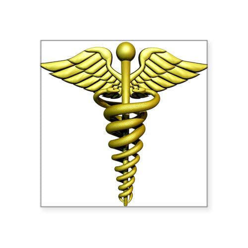 White - Golden Medical Symbol Square Sticker 3 X 3