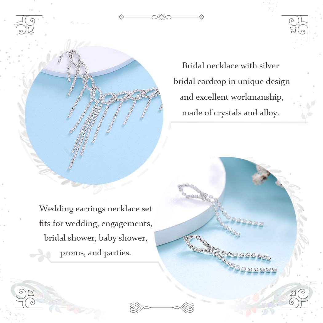 Unicra Sterling Silver Bridal Jewelry Set - Crystal Wedding Necklace & Drop Dangle Earrings for Bride & Bridesmaids | Perfect for Weddings, Prom, Anniversary & Formal Events