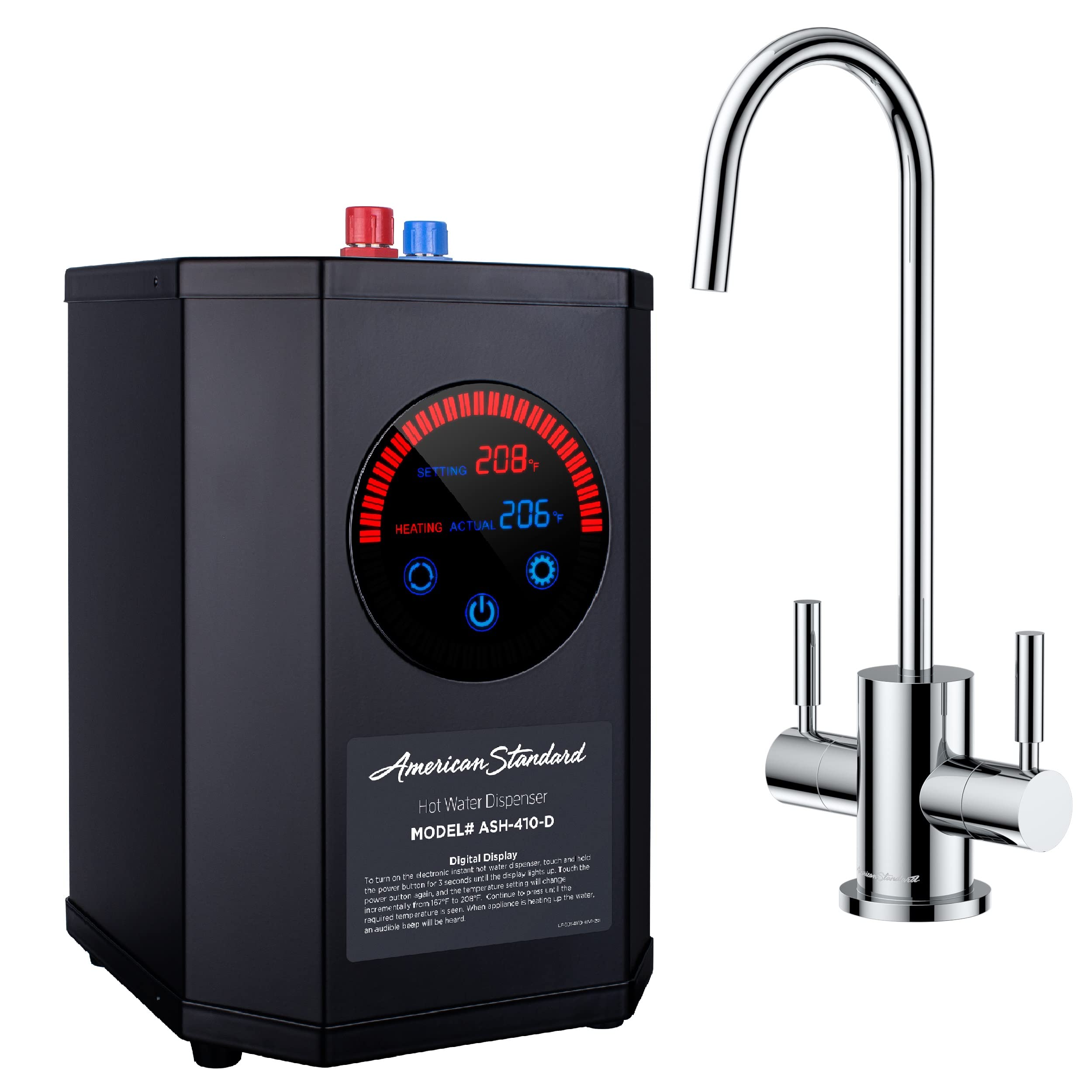 American Standard ASH-410 Digital Hot Water Dispenser with Polished Chrome Dual Handle Faucet - 1500W, 110V - Instant Boiling Water for Coffee, Tea & Cooking