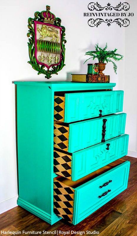 Harlequin Furniture Stencil - Reusable DIY Painting Template for Wood, Metal & Fabric - Perfect for Home Decor, Crafts & Upcycling Projects