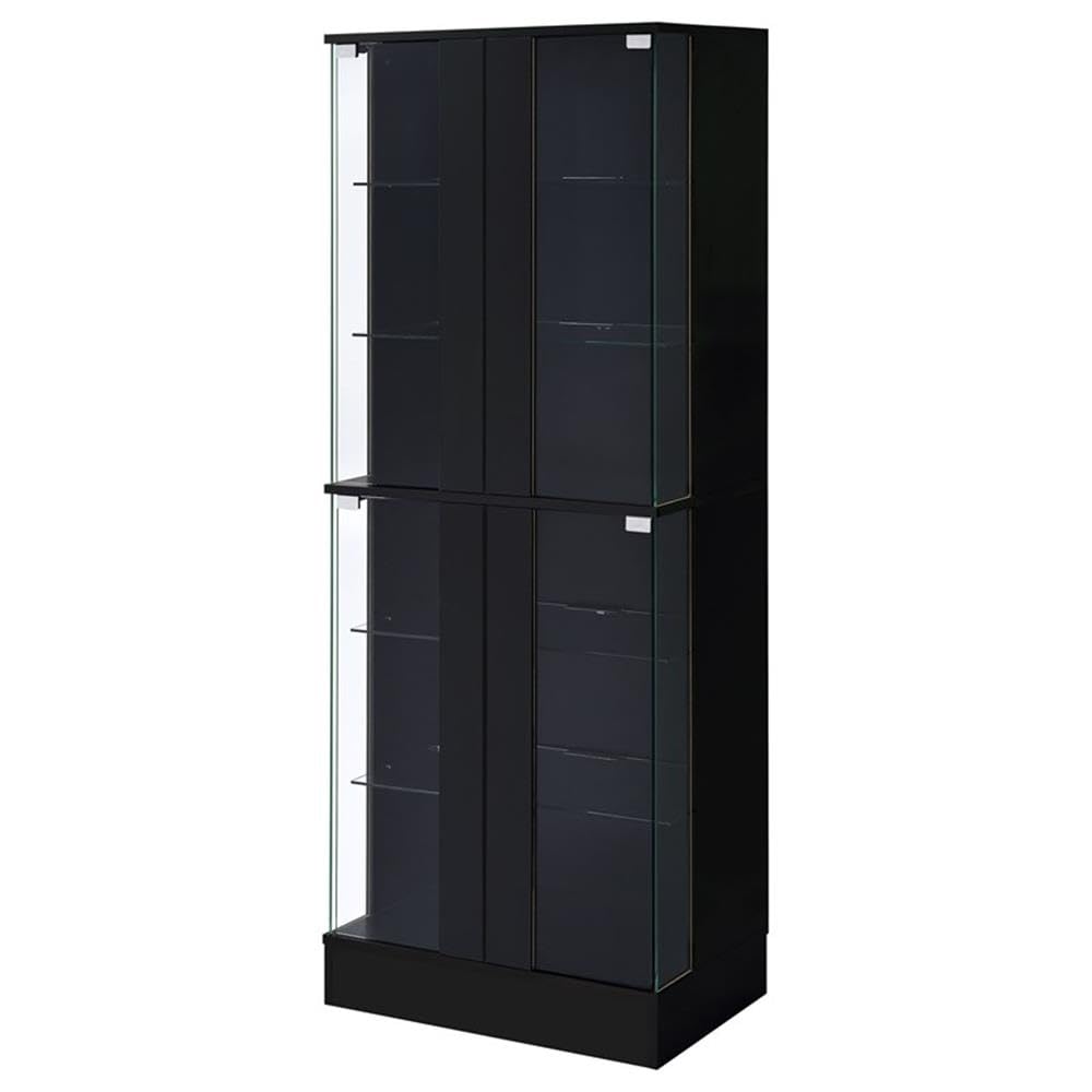 Pemberly Row Wood Display Case Curio Cabinet with LED Lighting - Black High Gloss Finish for Collectibles, China, and Home Decor Showcase