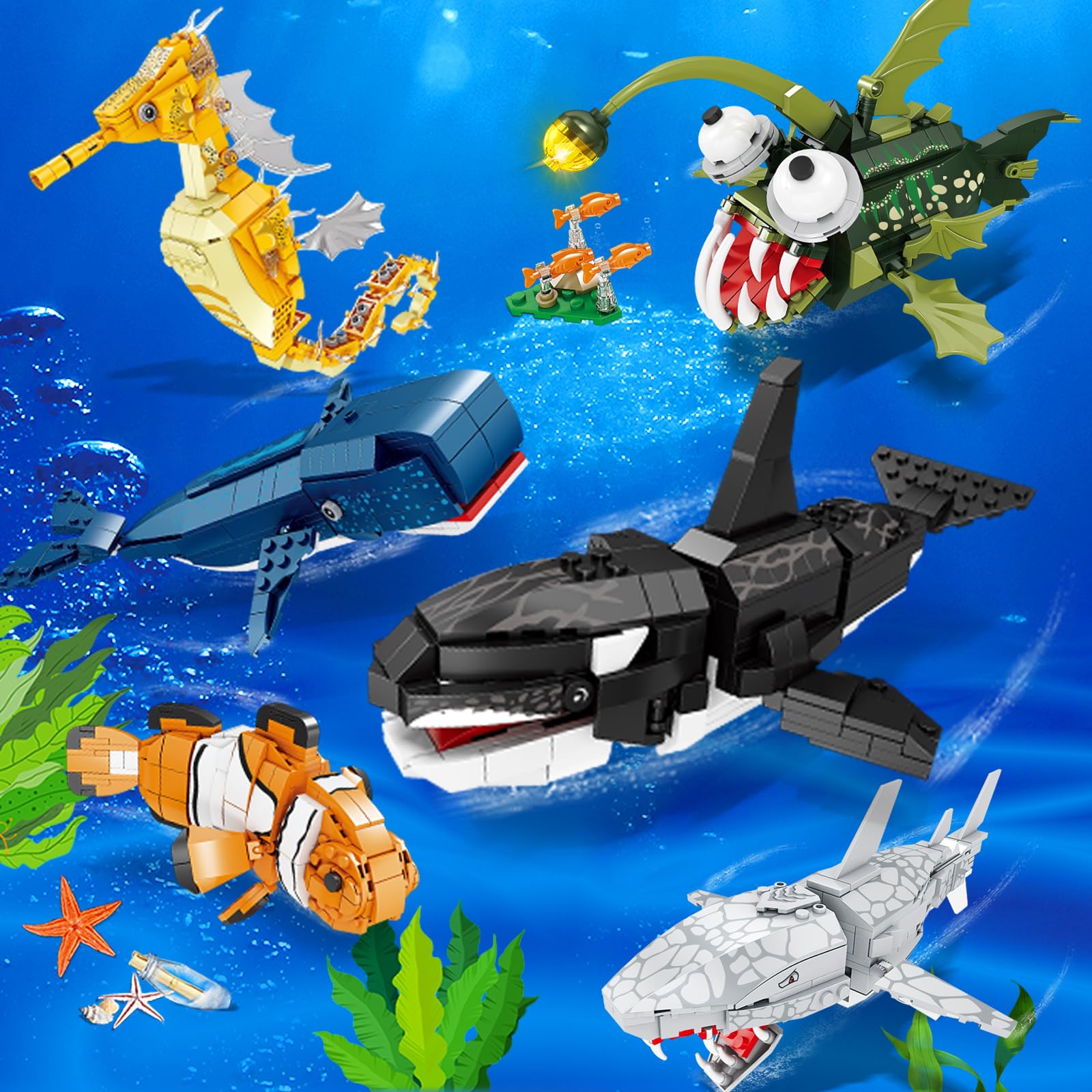 KAZI Orca Toys Building Blocks Set - STEM Educational Ocean Animal Toys for Kids Ages 6-10, Deep Sea Creatures Building Kit for Boys & Girls - Perfect for Birthday Party Favors, Christmas & Easter Gifts | Creative Play, STEM Learning & Classroom Activities