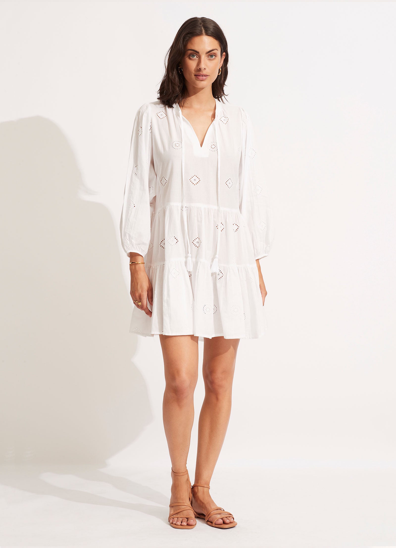 Elegant White Embroidery Tiered Dress for Women - Perfect for Summer Weddings, Parties & Casual Outings