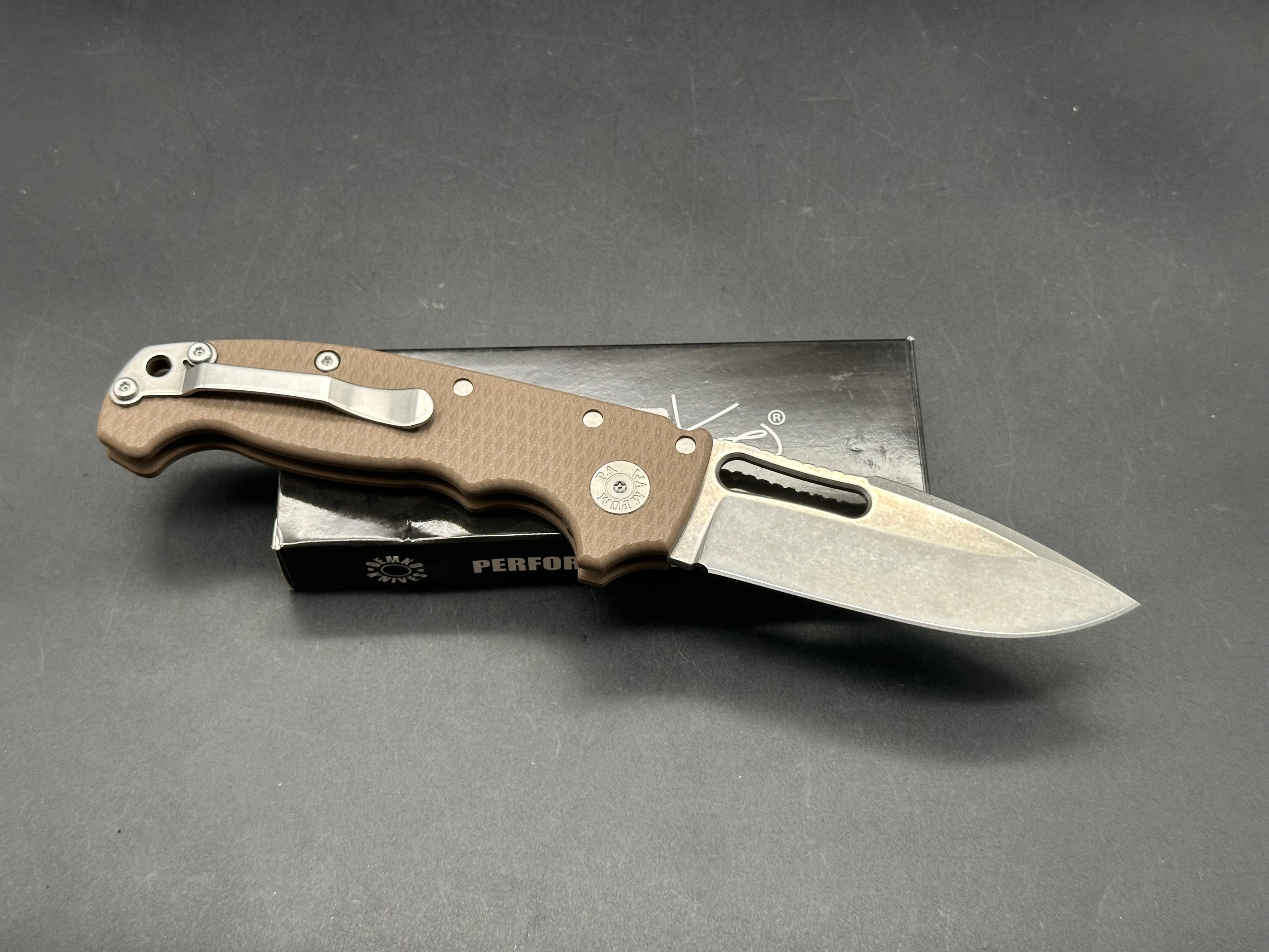 Demko MG AD20S Harpoon Drop Point Folding Knife - Shark Lock, Earth G10 Handle, Stonewash CPM 20CV Blade - EDC, Outdoor Survival, Camping & Tactical Use