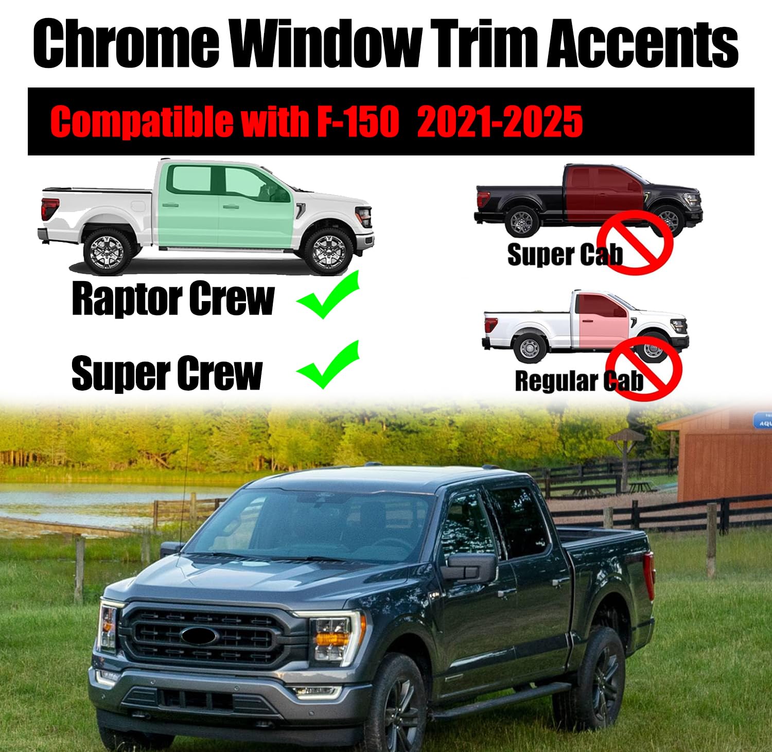 Ford F-150 F150 2023 2024 2025 Chrome Door & Window Edge Trim Guards - Stainless Steel Exterior Protector Covers for Truck Bed & Trunk - Prevent Scratches & Dents While Parking