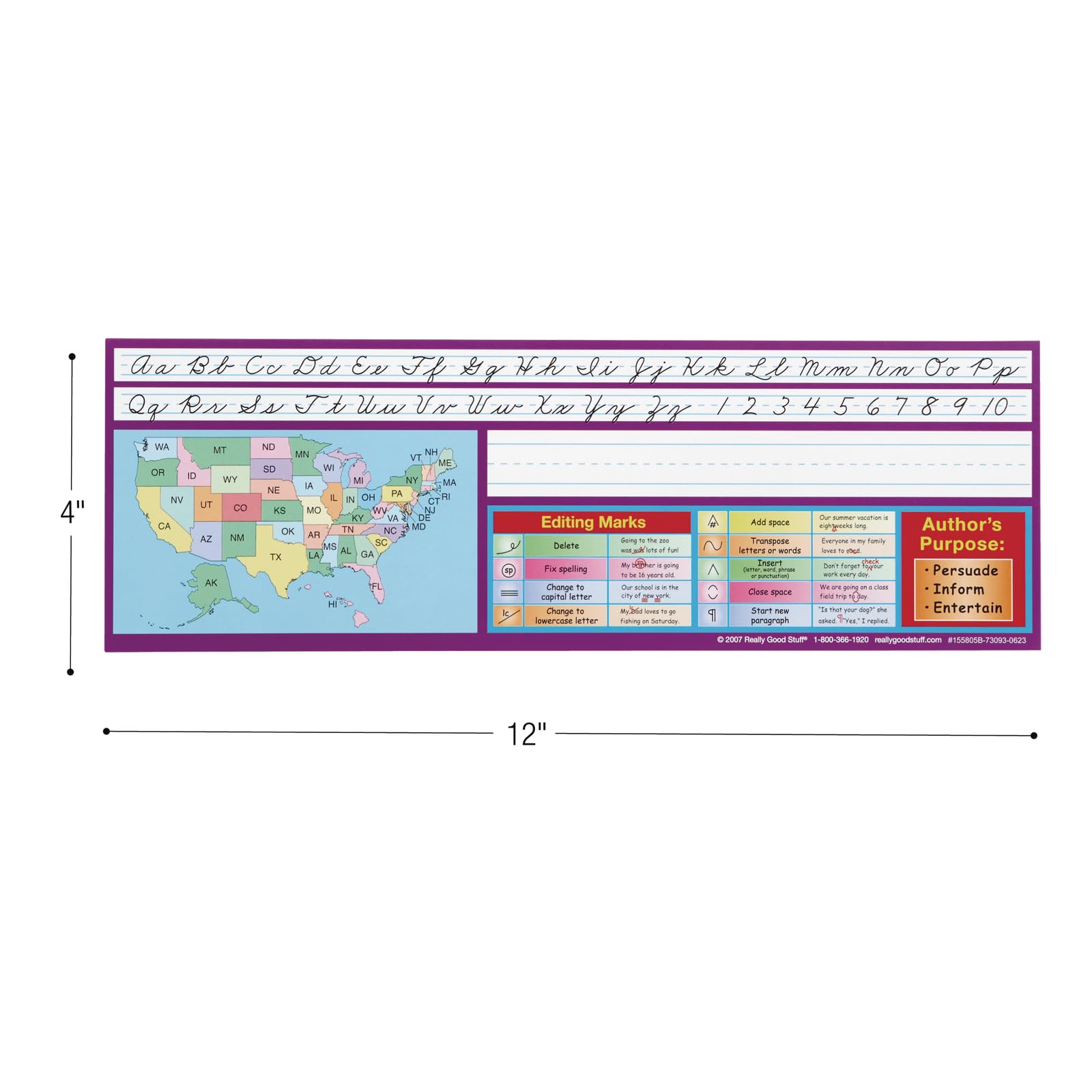 Zaner-Bloser Intermediate Double-Sided Nameplate - 12 Pack Cardstock Desktop Reference with Self-Adhesive Sleeves & Testing Inserts - Perfect for Classroom Desks, Homeschooling, and Student Learning Activities