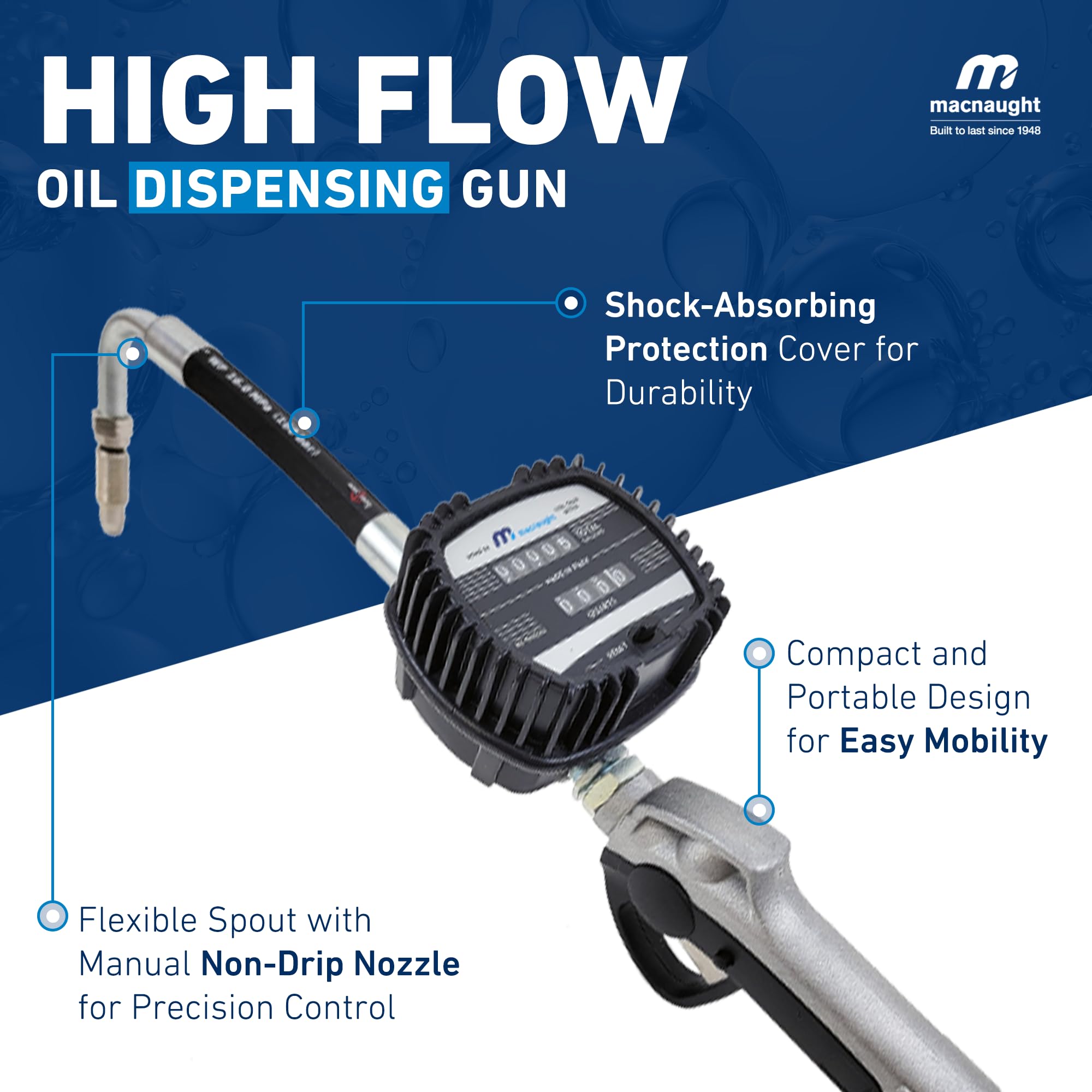 Macnaught Pneumatic Oil Gun with Oil Control Valve & Meter Nozzle - 1/2
