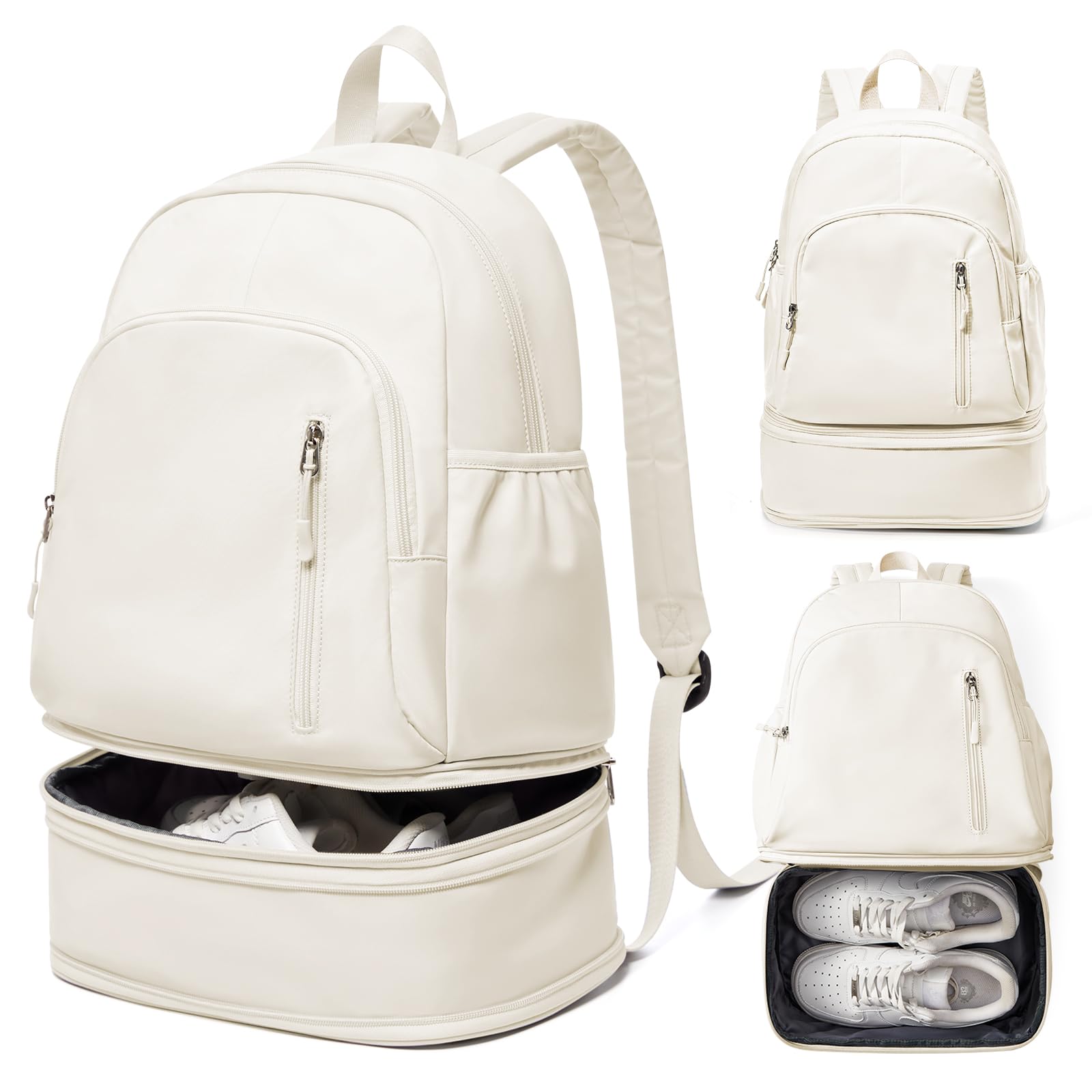 Lightweight Waterproof Gym Backpack for Women & Men - Sports Bag with Shoe Compartment & Wet Pocket - Perfect for Yoga, Fitness, Workouts & Travel - Beige