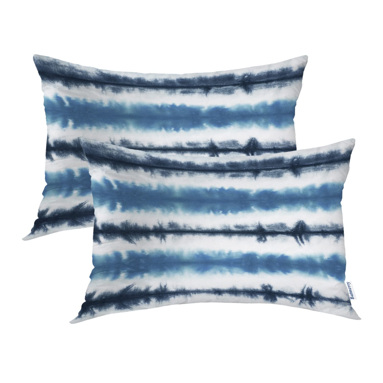 Batmerry Navy Blue Pillowcases 20x26 Inch Set of 2 - Striped Tie Dye Pattern Abstract Art Double Sided Decorative Pillow Covers for Sofa, Bed, Couch | Soft & Skin-Friendly for Hair & Skin Care | Home & Bedroom Decor