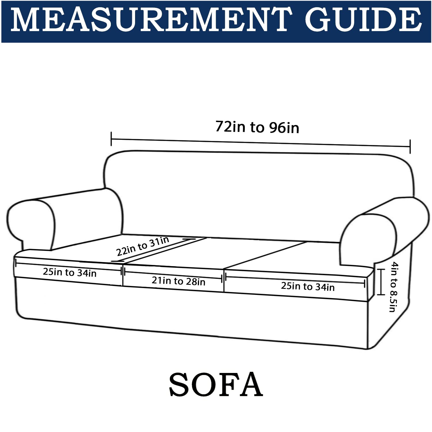 4-Piece T-Cushion Sofa Slipcovers - Thick Stretchable Couch Cover Furniture Protector for 3-Cushion Sofa with Washable Removable Covers - Navy Blue - Perfect for Living Room, Family Room & Home Decor Protection