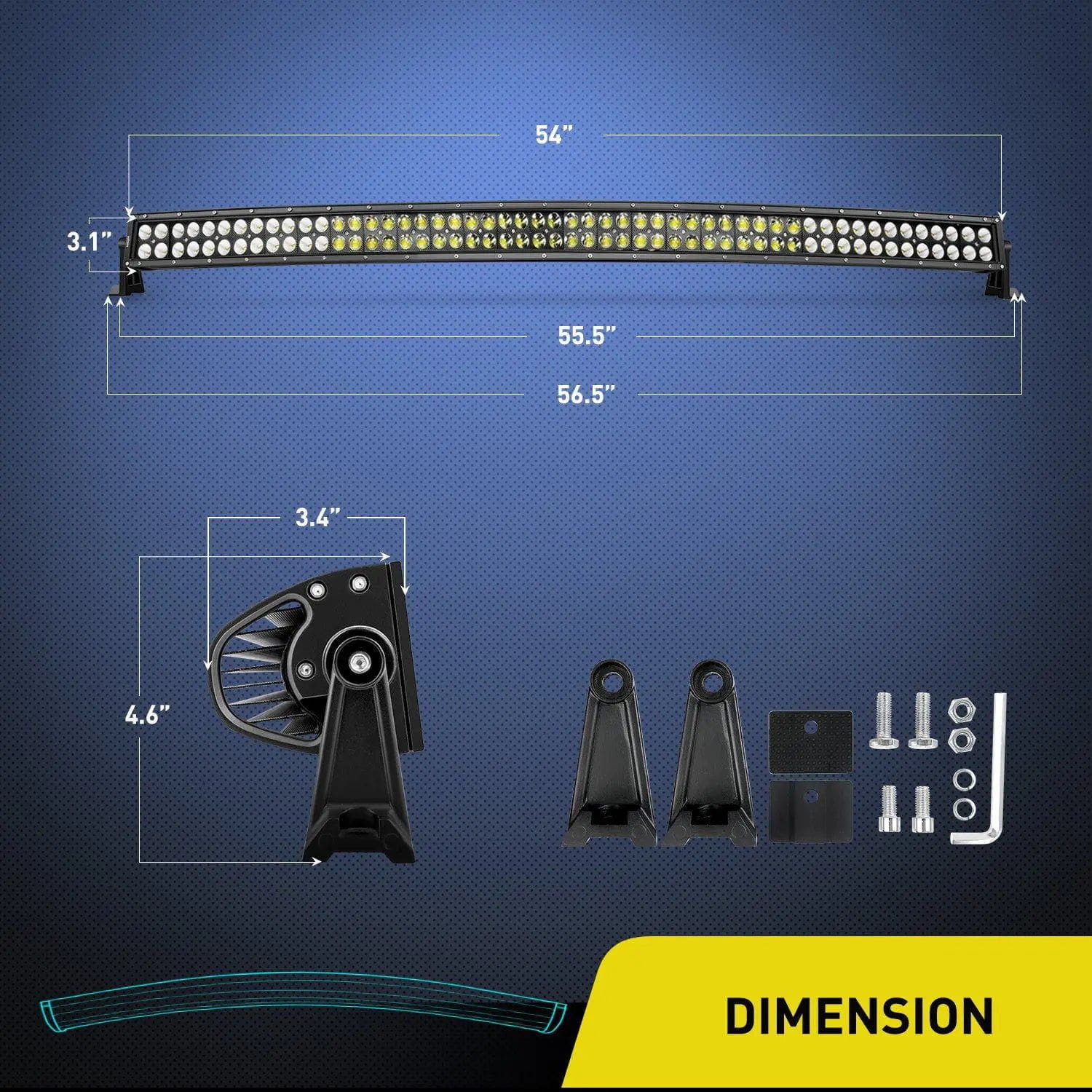 54 Inch 312W Double Row Curved Black Spot Flood LED Light Bar - Off-Road, Truck, ATV, Boat Lighting for Night Driving & Outdoor Adventures