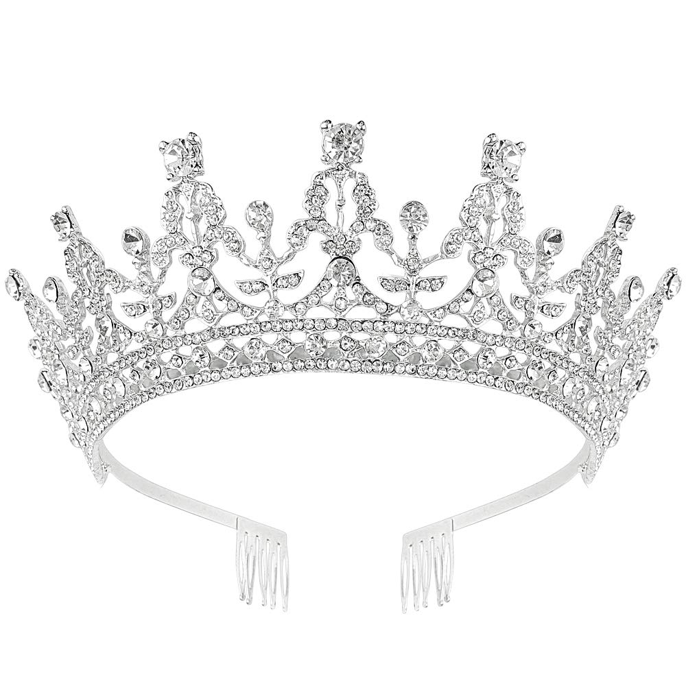 Silver Rhinestone Crown Tiara for Women & Girls - Elegant Princess Bridal Wedding Birthday Prom Crown with Combs | Perfect for Parties, Pageants, and Special Occasions