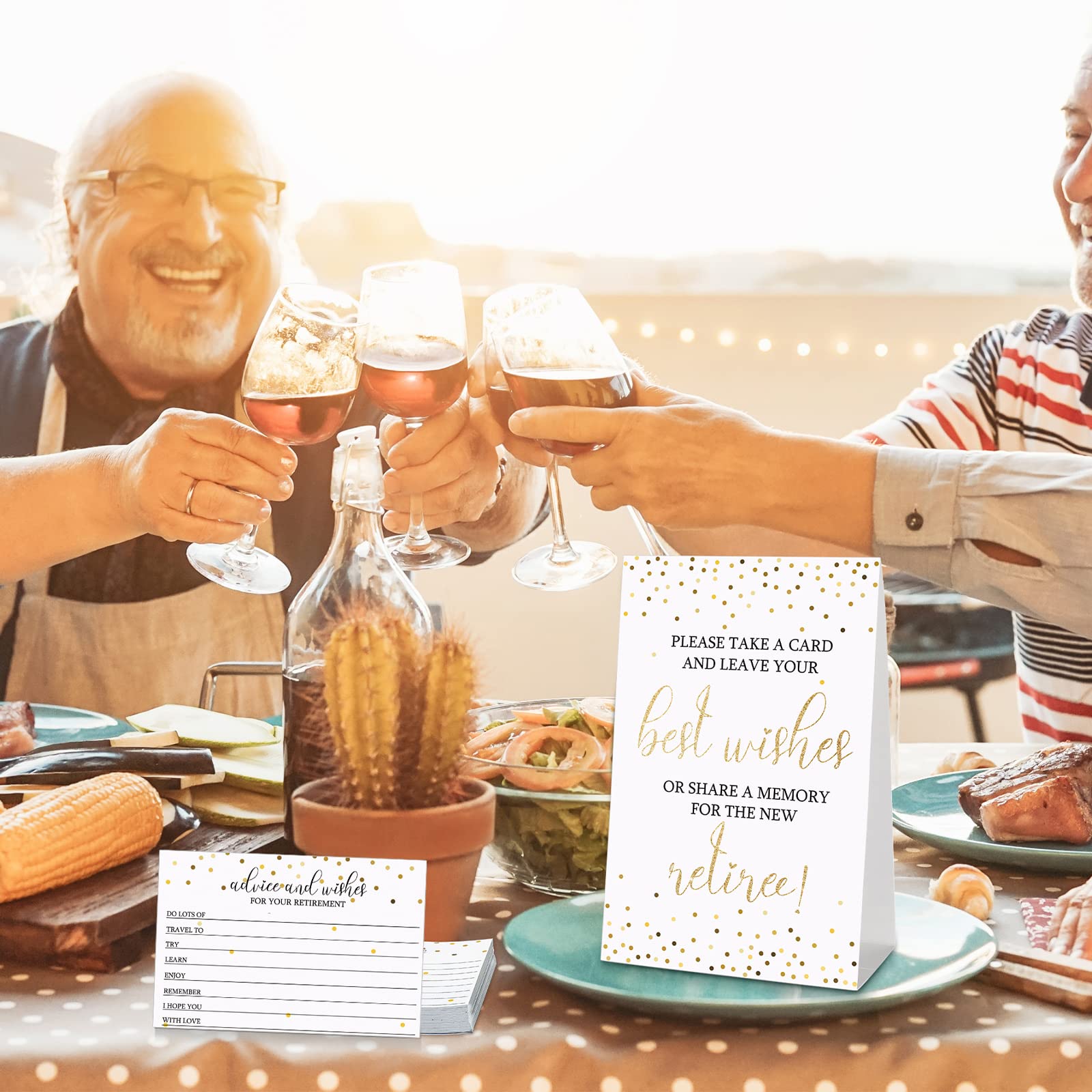 50-Piece Gold Retirement Party Advice & Wishes Cards Set with 10 Mini Pencils & Place Card - Perfect for Retirement Celebrations, Decorations & Guest Activities (Ideal for Office Farewells, Milestone Parties & Retirement Gifts)