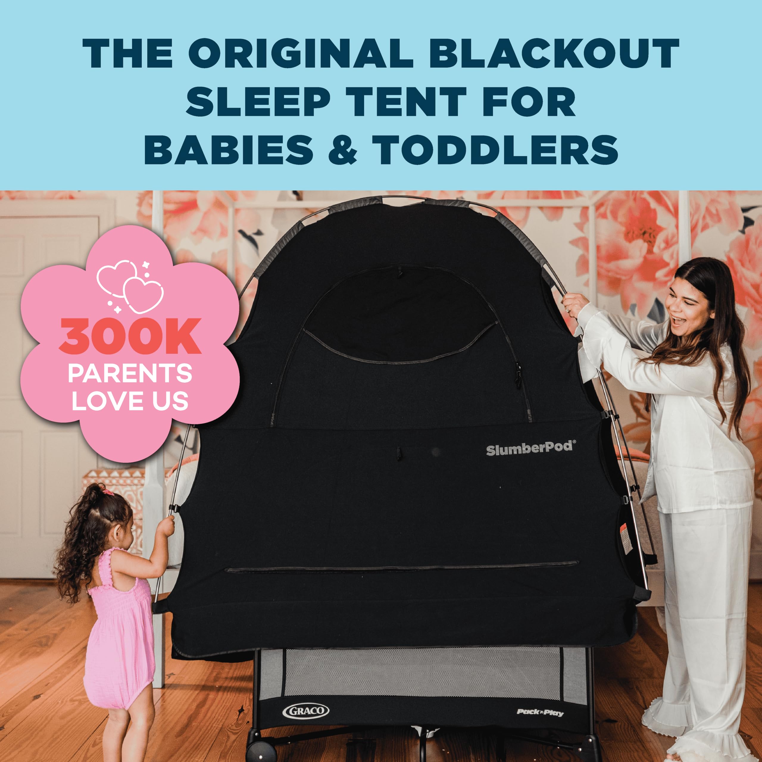 SlumberPod with Fan - Portable Blackout Sleep Tent for Babies & Toddlers | Travel Essential for Pack n Play & Mini Crib | Blocks 95% Light with Monitor Pouch & Fan Pocket | Perfect for Travel, Daycare & Home Napping (Black)