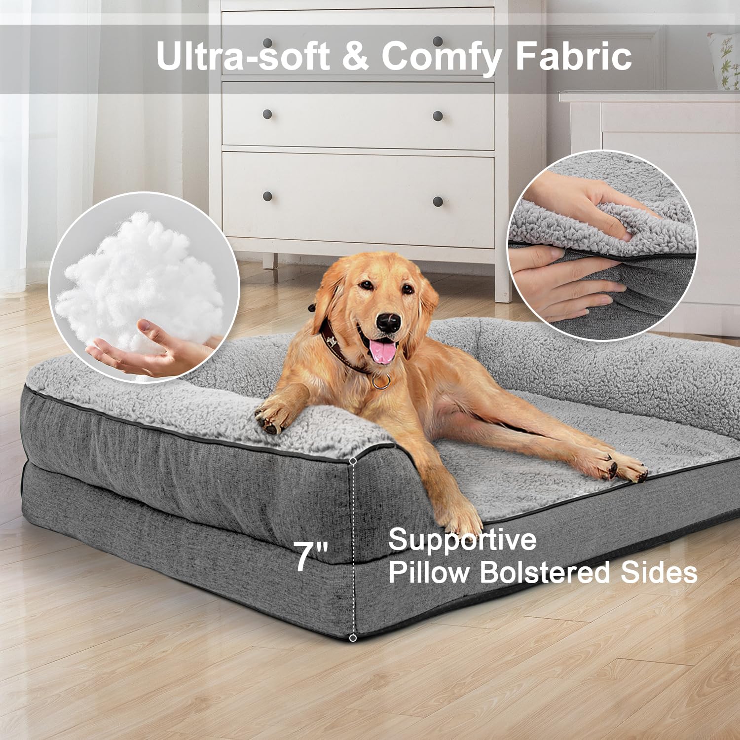 Orthopedic Dog Bed for Large Dogs - Removable & Washable Cover, Non-Slip Foam Pet Bed - Medium Size 28