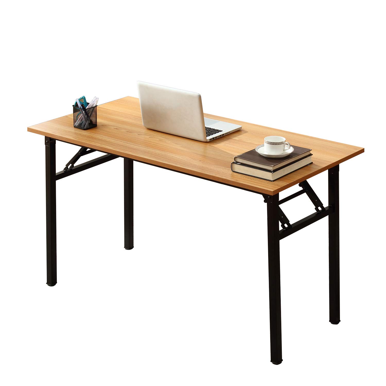 SogesFurniture 47 Inch Folding Computer Desk - BIFMA Certified Office Workstation with Teak Top & Black Legs, No Assembly Required | Perfect for Home Office, Gaming Setup & Small Spaces