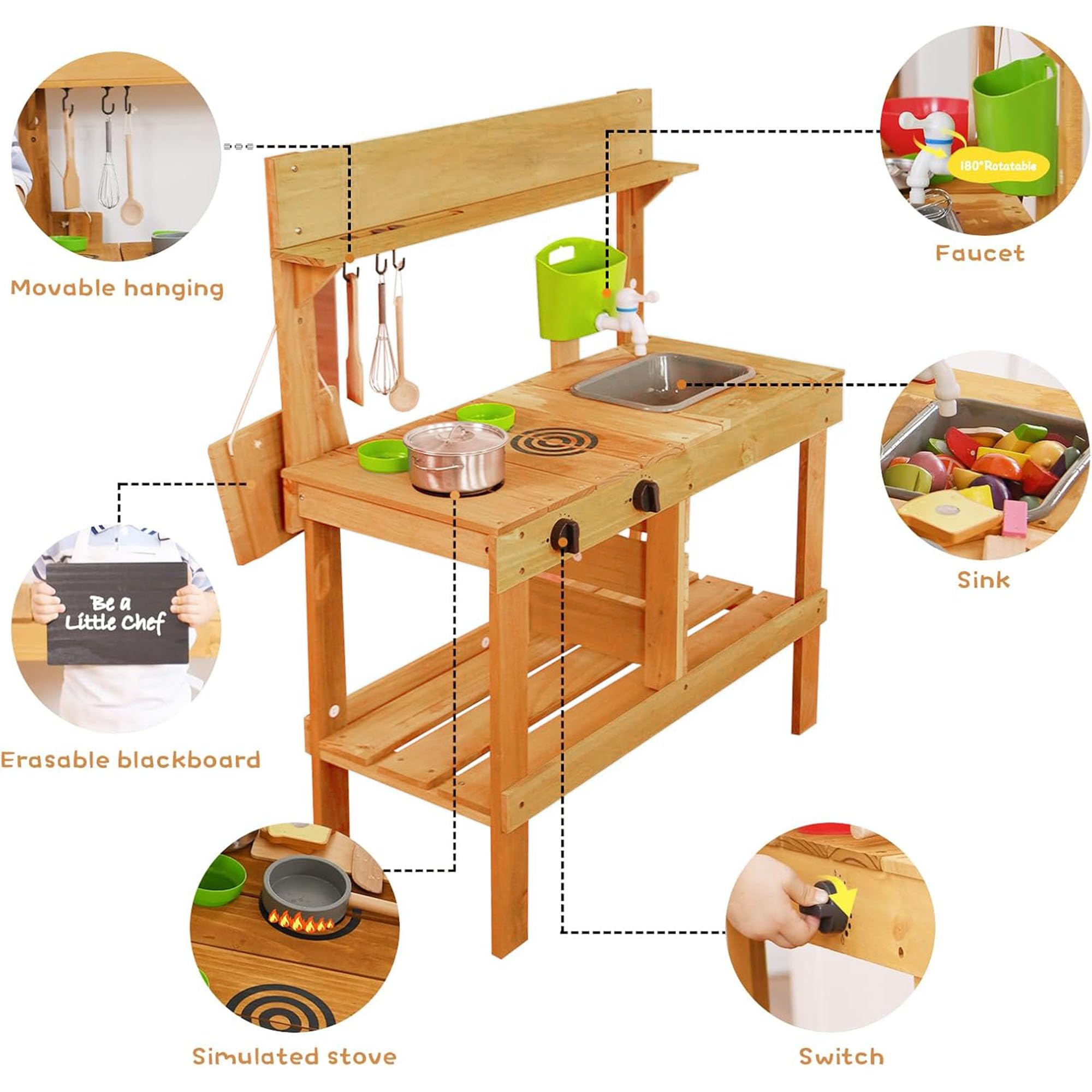 Outdoor Mud Kitchen Playset for Kids - Pretend Play Kitchen with Faucet, Sink & Accessories - Perfect for Garden, Backyard & Outdoor Imaginative Play