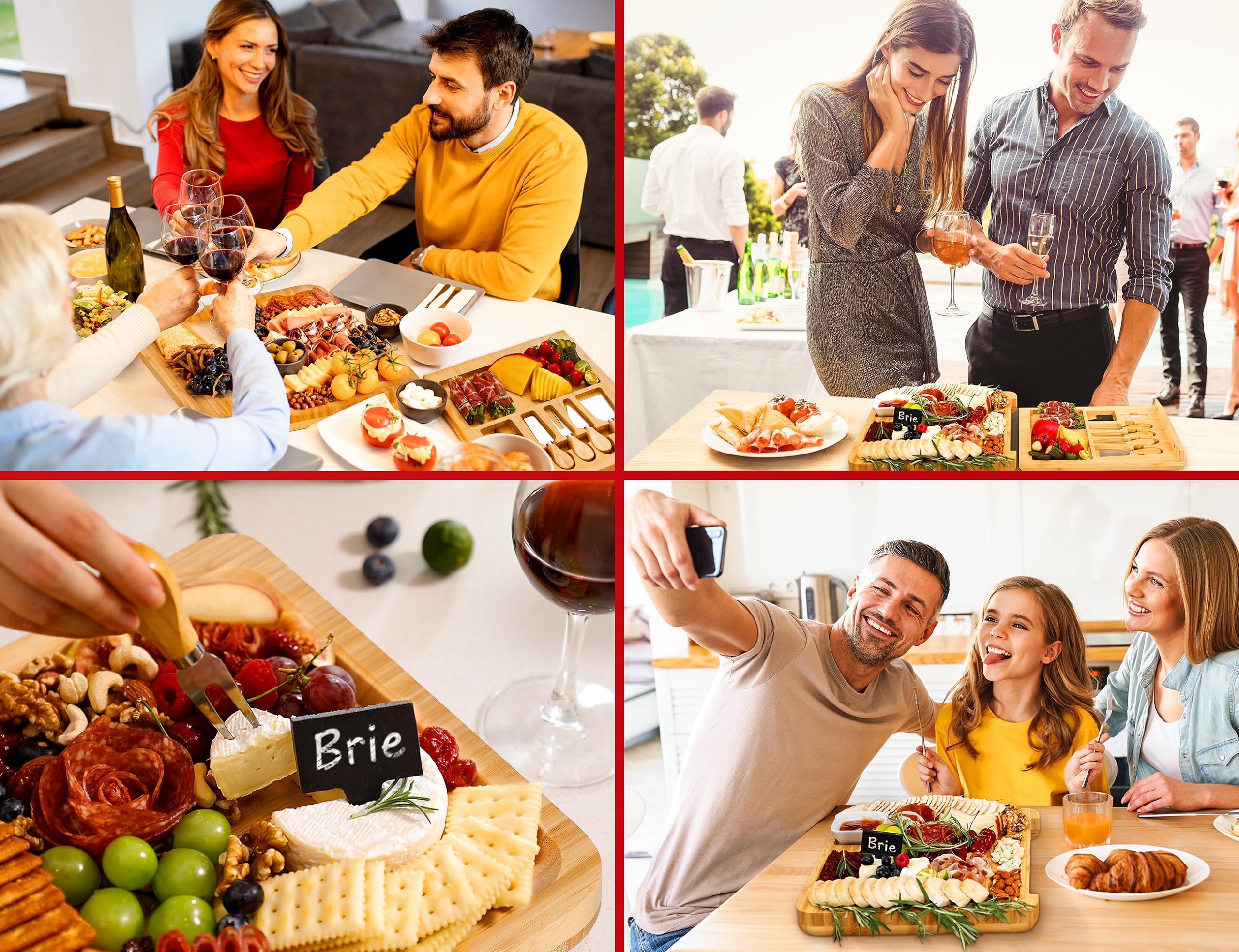 Premium Bamboo Cheese Board Set - Large Charcuterie Platter with 4 Stainless Steel Serving Knives | Perfect for Wine Parties, Housewarming Gifts, Weddings & Birthday Presents for Women & Men | Elegant Entertaining & Gourmet Cheese Tasting