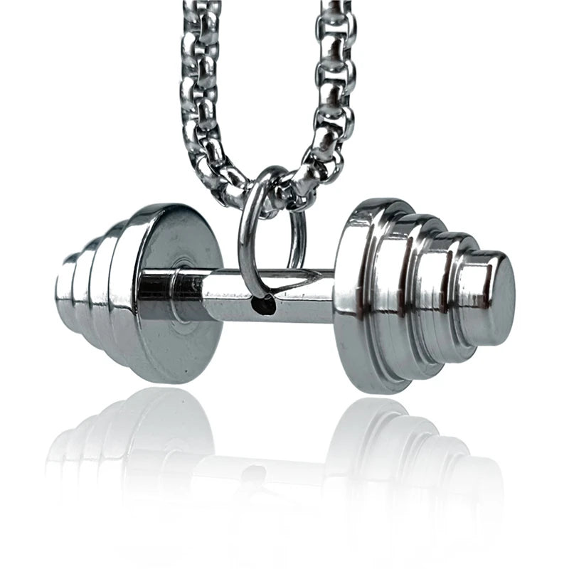 Titanium Steel Dumbbell Pendant Necklace for Men - Gym & Fitness Jewelry Gift - Perfect for Workout Enthusiasts, Bodybuilders, and Sports Lovers (Great for Gym, Weightlifting, and Casual Wear)