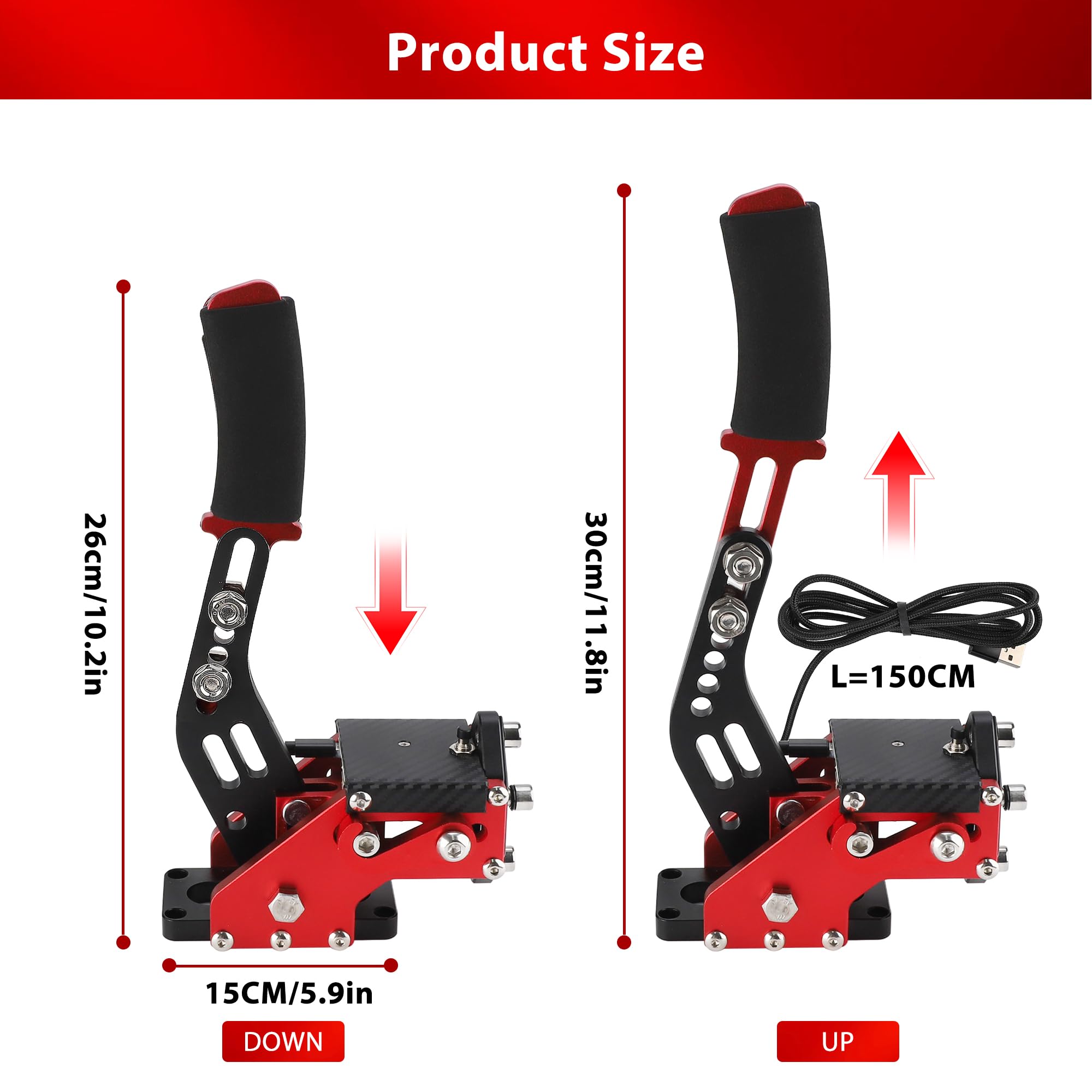 2-in-1 64 Bit USB Handbrake for Logitech G920 - Compatible with Xbox Series X/S, Xbox One & PC Racing Simulator - Hall Effect Sensor with Non-Contact Technology - Adjustable Clamp (Black/Red) - Perfect for Drift Racing, Rally Simulation & Gaming Setups