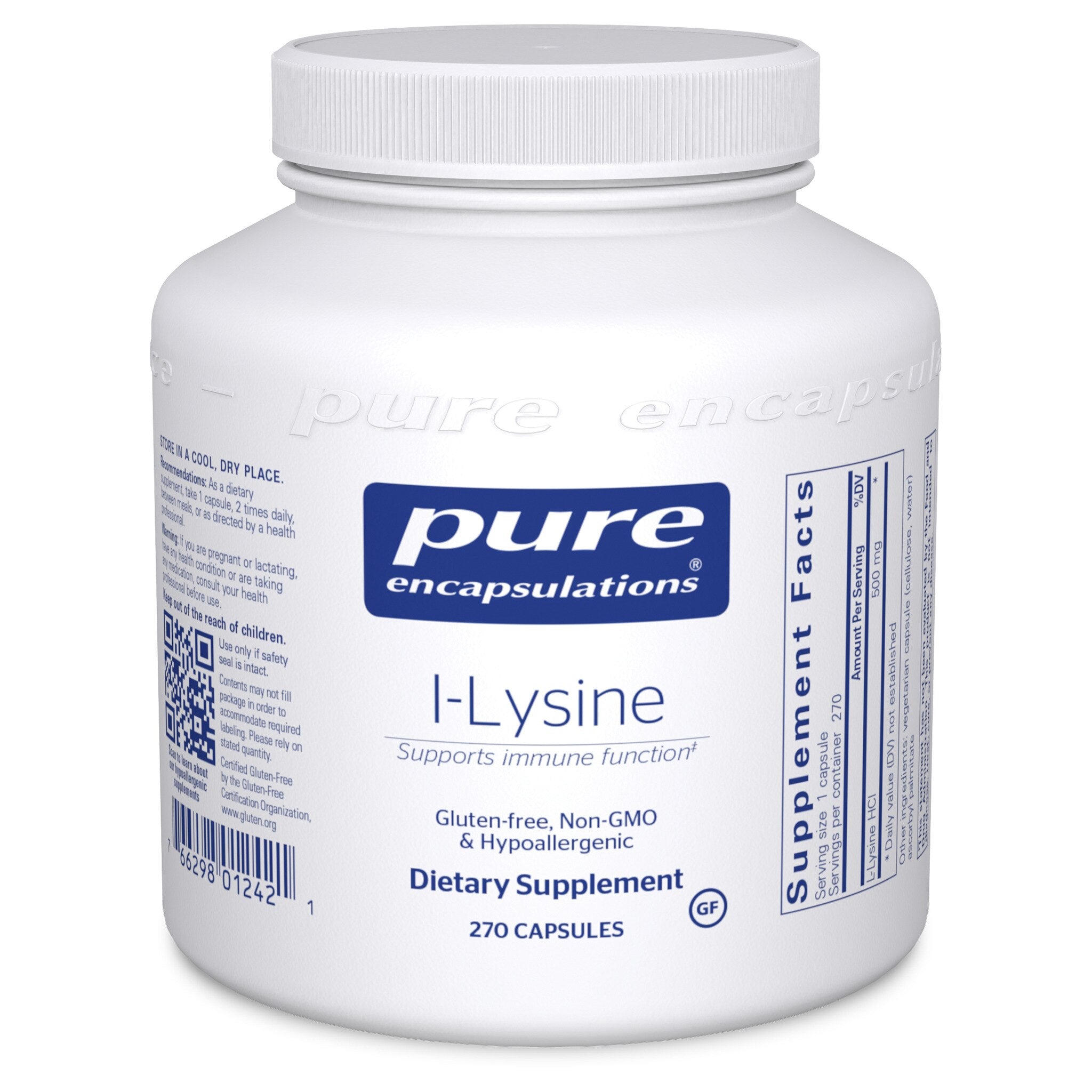 Pure Encapsulations L-Lysine 1000mg - 120 Veggie Caps | Immune Support & Cold Sore Relief Supplement | Supports Collagen Production & Healthy Skin - For Daily Wellness & Active Lifestyle