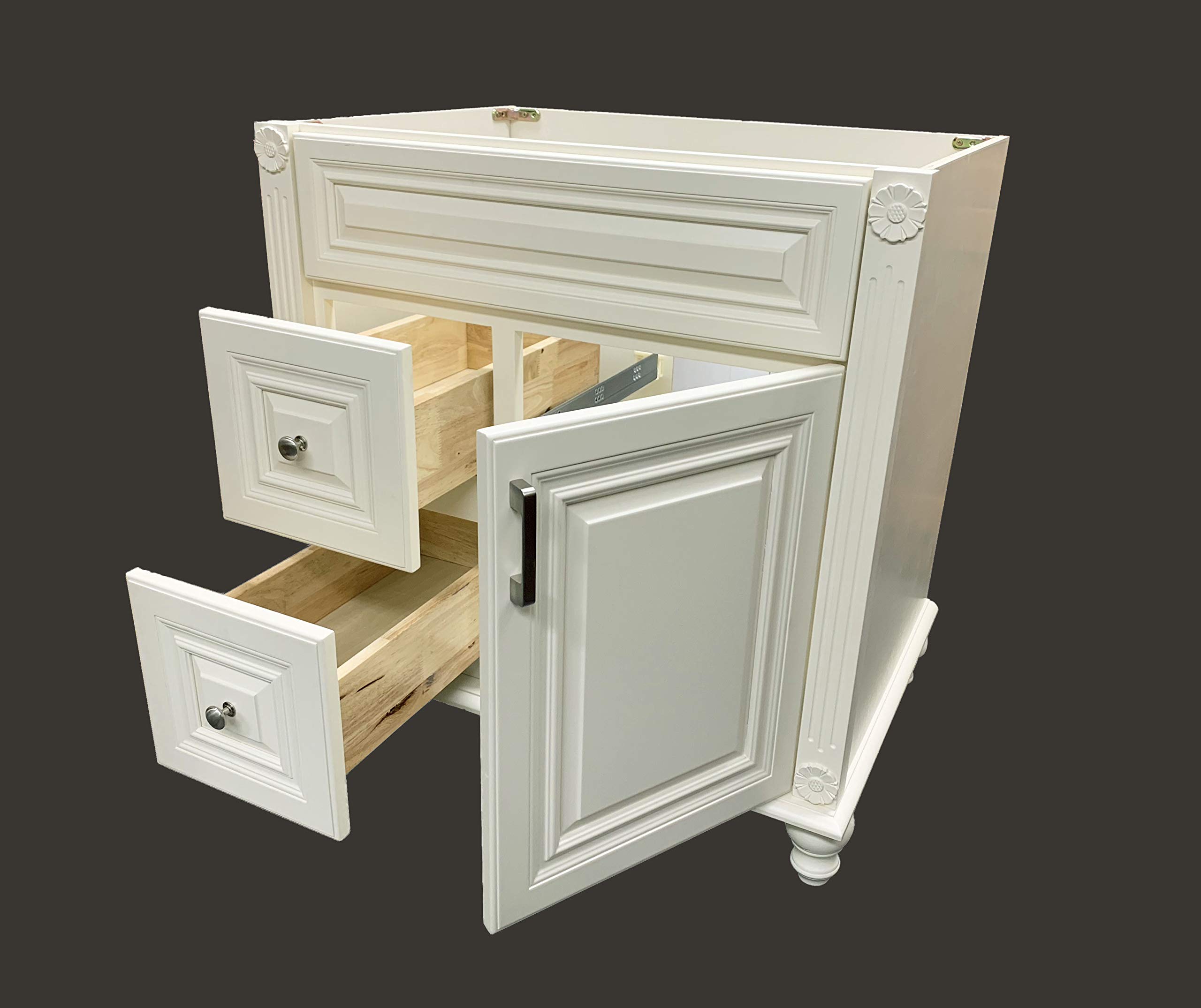 Antique White Solid Wood Single Bathroom Vanity Base Cabinet 30