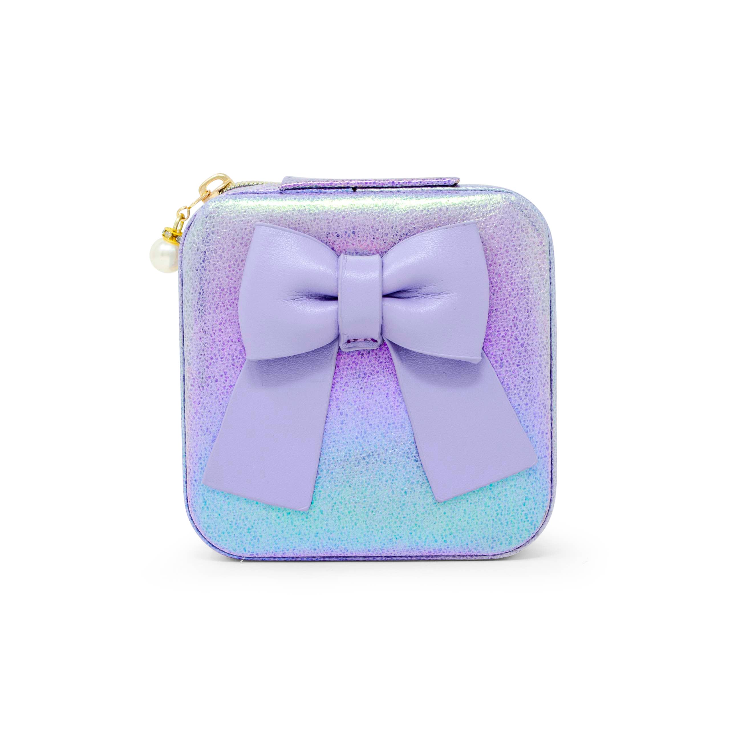 Shiny Jumbo Bow Jewelry Box - Purple Velvet Jewelry Organizer for Necklaces, Rings & Earrings | Perfect for Bedroom Vanity, Gift Giving & Travel Storage