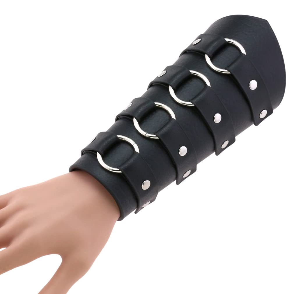 Unisex Leather Gauntlet Wristband - Punk Style Wide Wrap Bracer Arm Armor Cuff for Men & Women - Perfect for Cosplay, LARP, Gothic Fashion and Motorcycle Riding