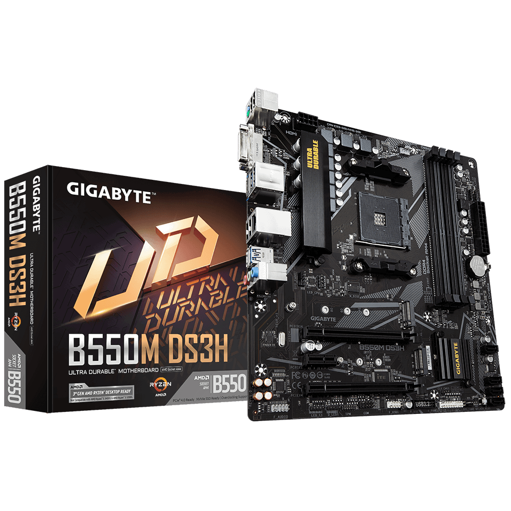 Gigabyte B550M DS3H AMD Socket AM4 mATX Motherboard - DDR4, PCIe 4.0, Dual M.2 | Perfect for Gaming PC, Home Office & Content Creation Builds