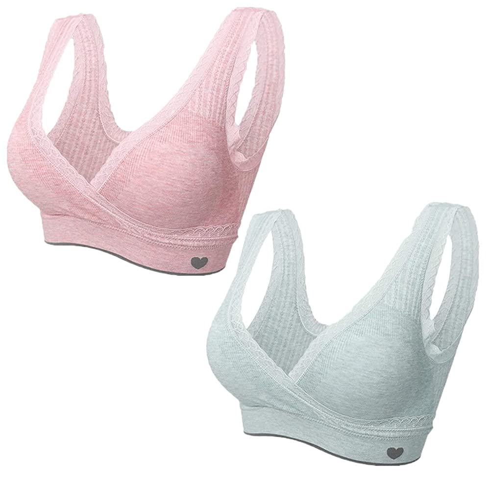 2 Pack Women's Maternity Nursing Bras - Wireless Crossover Sleep Bra with Removable Light Padding & Adjustable Back Buckle | Comfortable for Pregnancy, Breastfeeding & Nighttime Wear