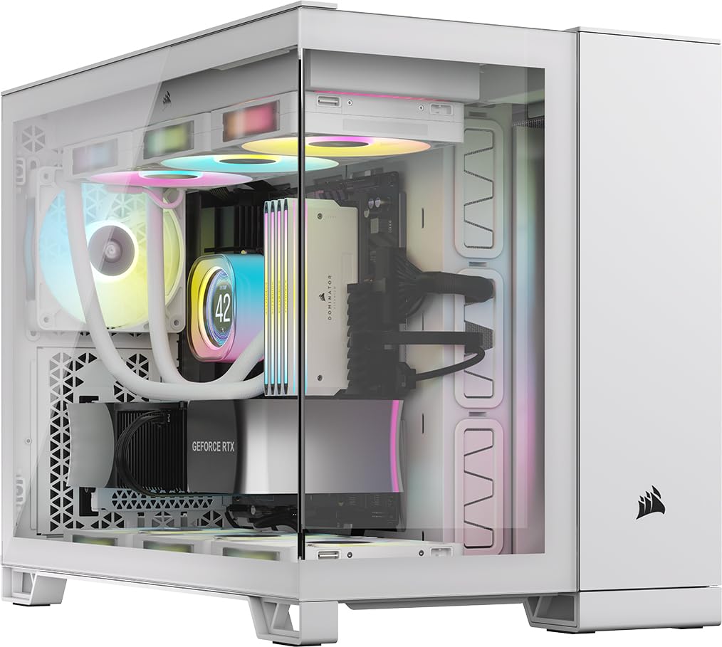 CORSAIR iCUE Link 2500X RGB White Small-Tower mATX PC Case - Dual Chamber Design, Panoramic Tempered Glass, Reverse Connection Motherboard Compatible - Includes 2X CORSAIR RX120 RGB Fans - Perfect for Gaming Rigs & High-Performance PC Builds