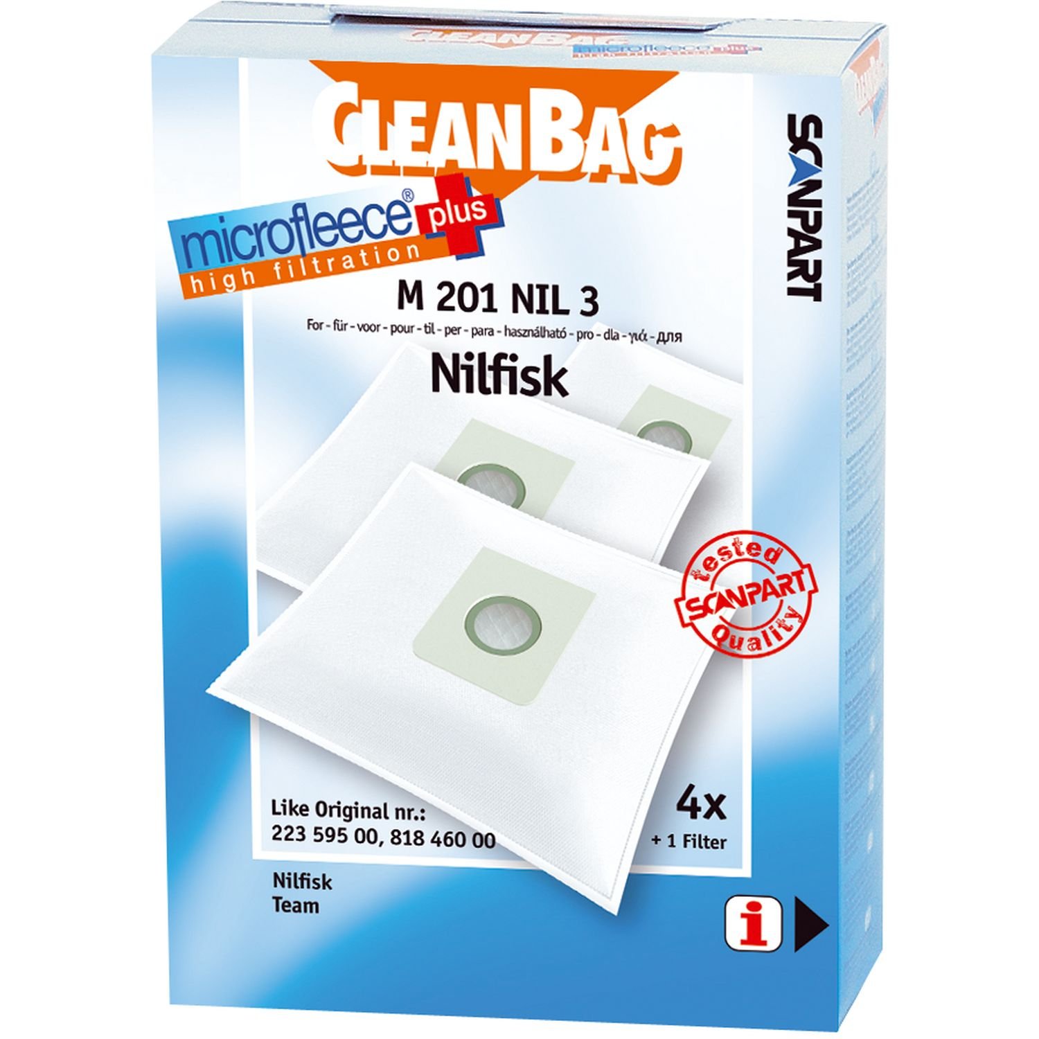 Original M 201 Nil 3 Vacuum Cleaner Bags - Compatible with Models 22359500, 81846000, 1470286500 - 4 Bags + 1 Universal Filter Included - Perfect for Home Cleaning & Maintenance
