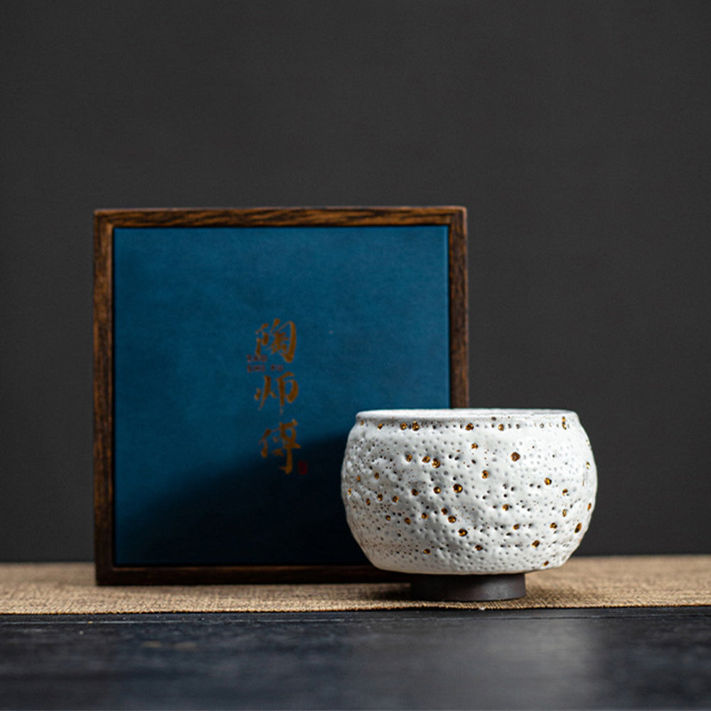 Premium Gold Dotted Shinoyaki Gongfu Tea Cup - Handcrafted Japanese Style Ceramic Tea Set for Oolong & Pu-erh - Perfect for Tea Ceremonies, Home Decor & Gifts