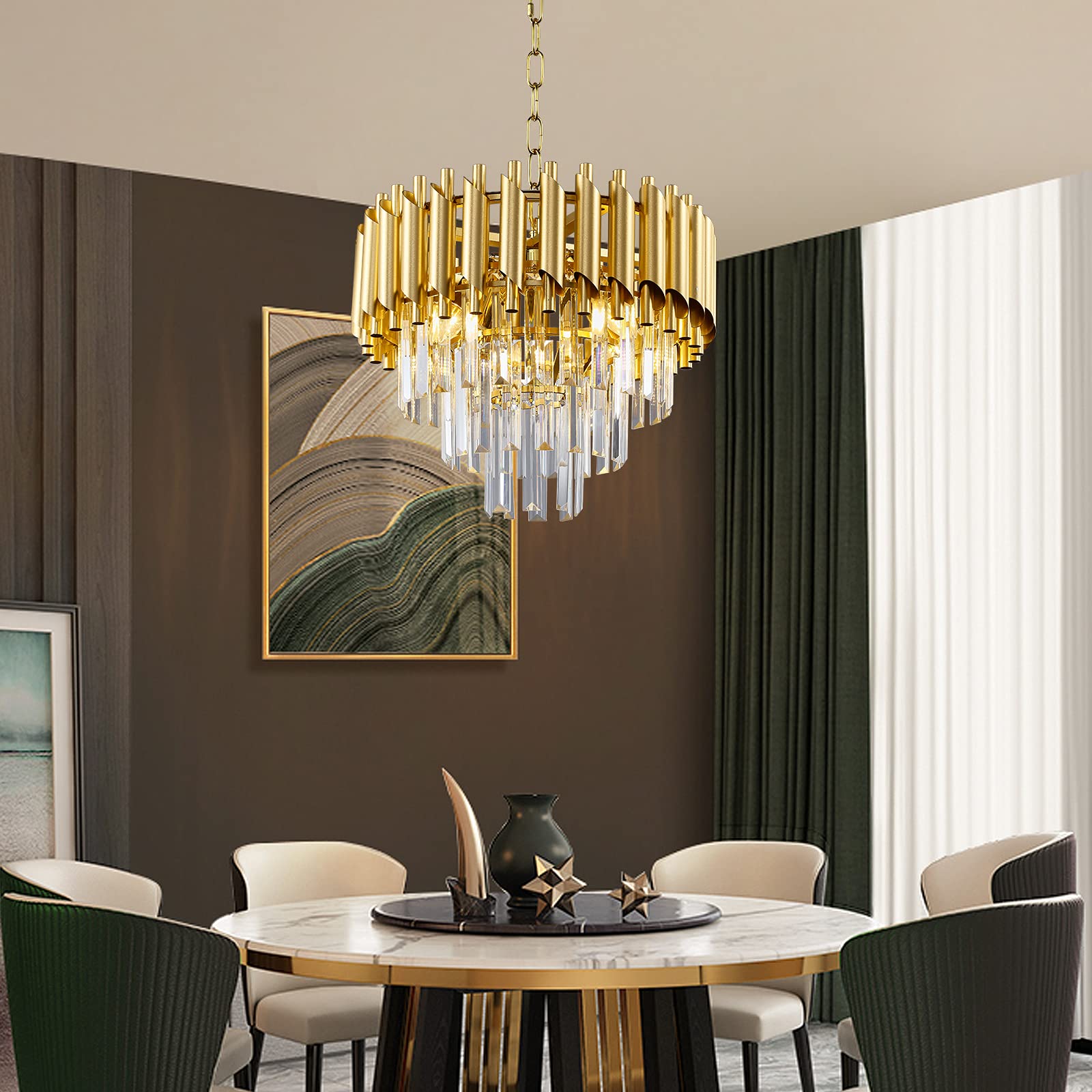 Luxury Crystal Chandelier - 4-Light Gold Raindrop Design for Dining Room & Living Room