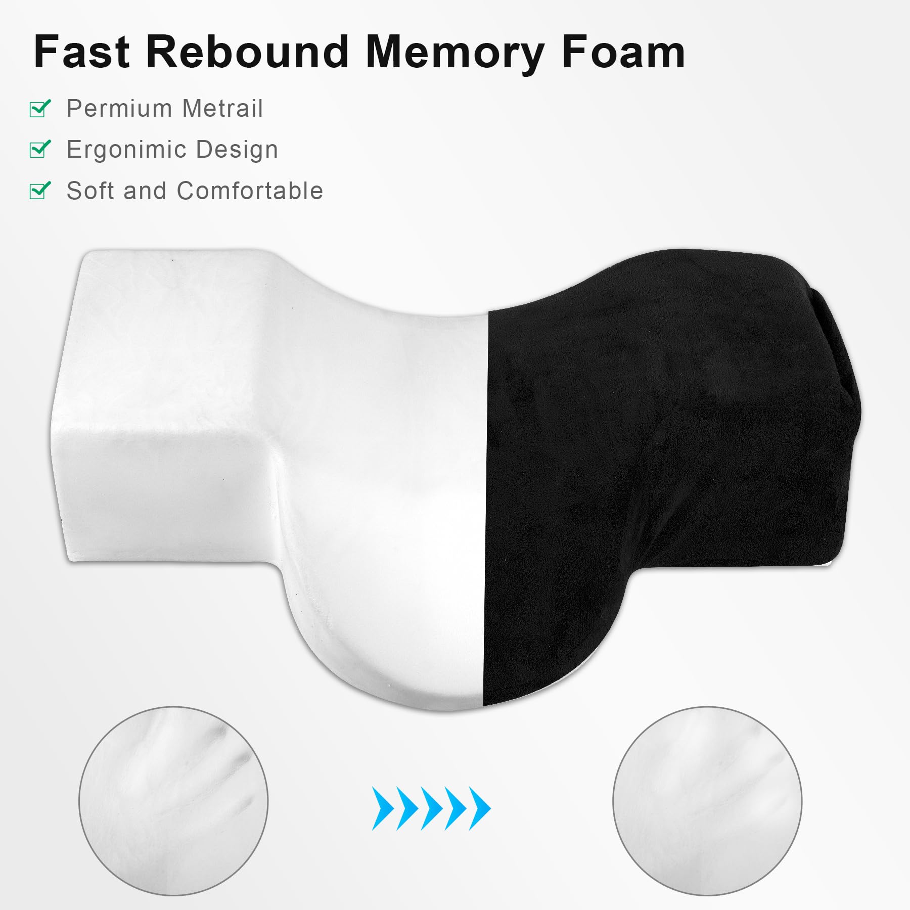 IMENE Memory Foam Lash Extension Pillow with Neck & Back Support - Ergonomic Lash Bed Pillow with Velvet Case & Organizer Pockets (Black) | Perfect for Salon Professionals & Home Lash Artists
