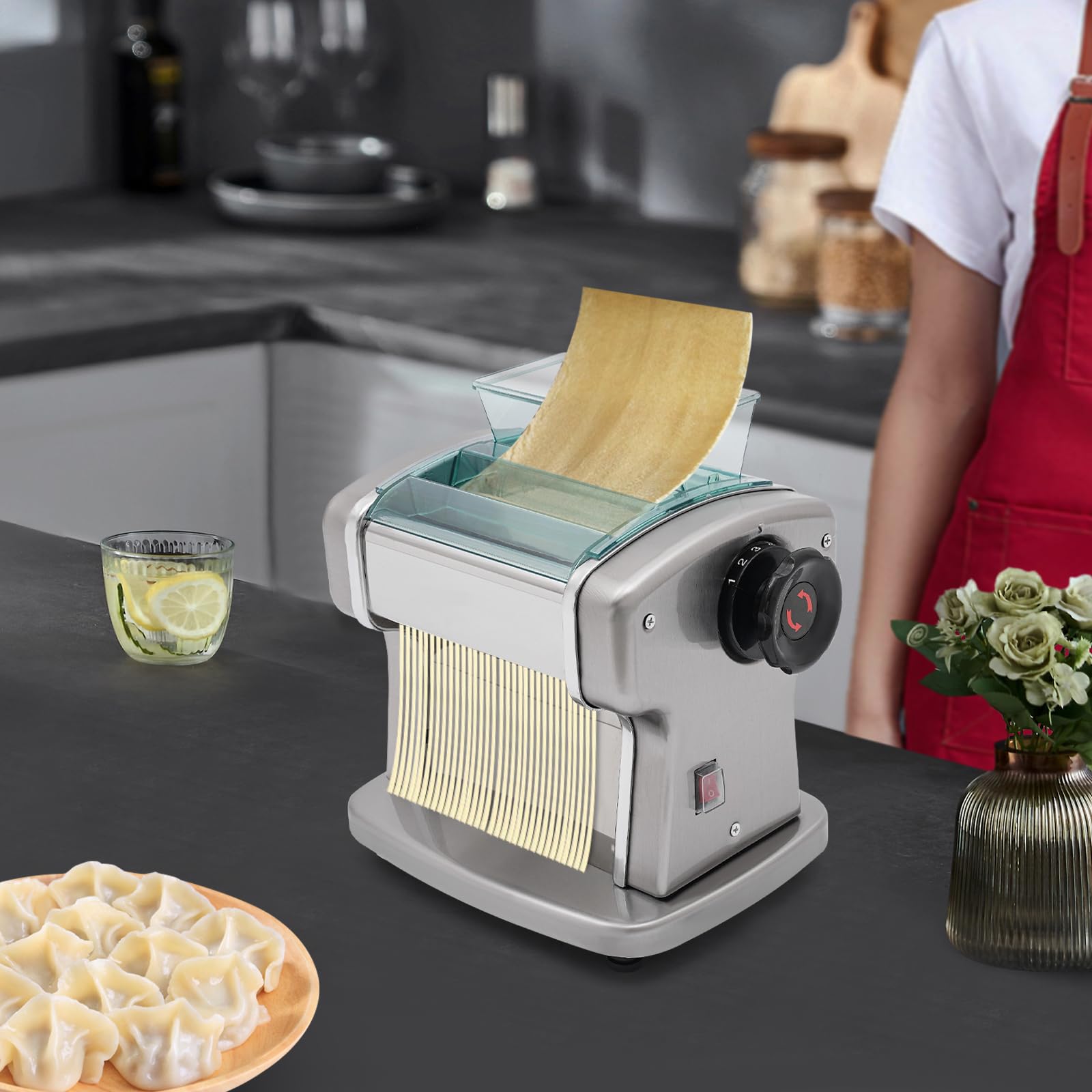 Commercial Electric Pasta Maker Machine - Automatic Noodle Press & Cutter for Spaghetti, Lasagna, Fettuccini, Dumplings (Includes 1 Blade) - Perfect for Restaurants, Home Kitchens & Italian Cuisine Lovers
