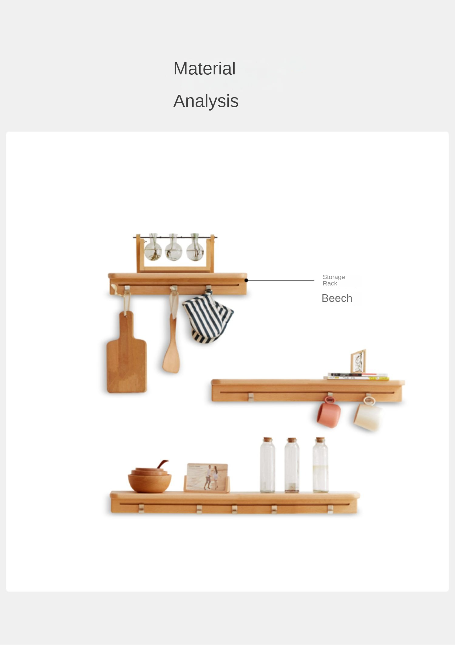 Solid Beech Wood Wall Shelf with Hooks - Rustic Floating Shelf for Kitchen, Bathroom, or Living Room Storage & Decor
