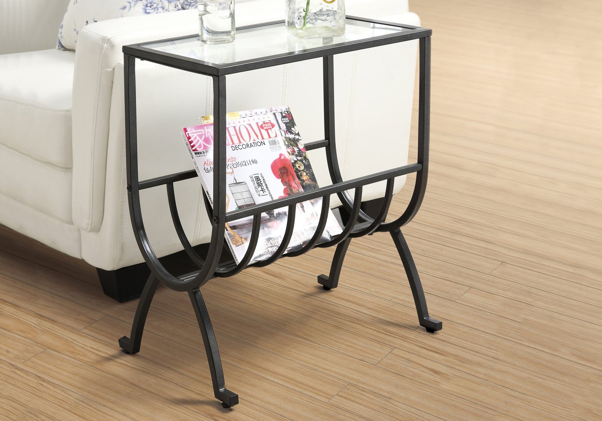 Stardust Brown Metal Accent Table with Tempered Glass Top - Modern Side Table for Living Room, Bedroom & Office Decor