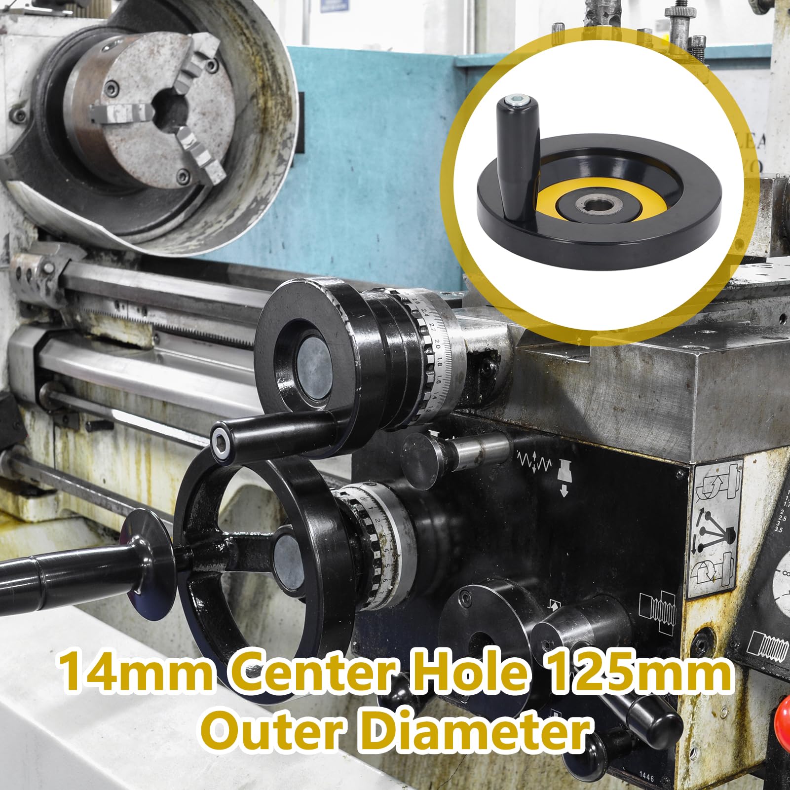 **14mm Center Hole 125mm Outer Diameter Lathe Handwheel - Saw Handwheel for Milling Machine, Grinder & Power Tools - Perfect for Metalworking & Woodworking Projects**