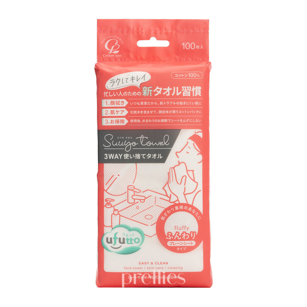 Premium Cotton Labo 100% Pure Cotton Disposable Multi-Purpose Towels - Ultra Soft & Fluffy (100 Count) - Ideal for Baby Care, Makeup Removal, Kitchen & Household Cleaning