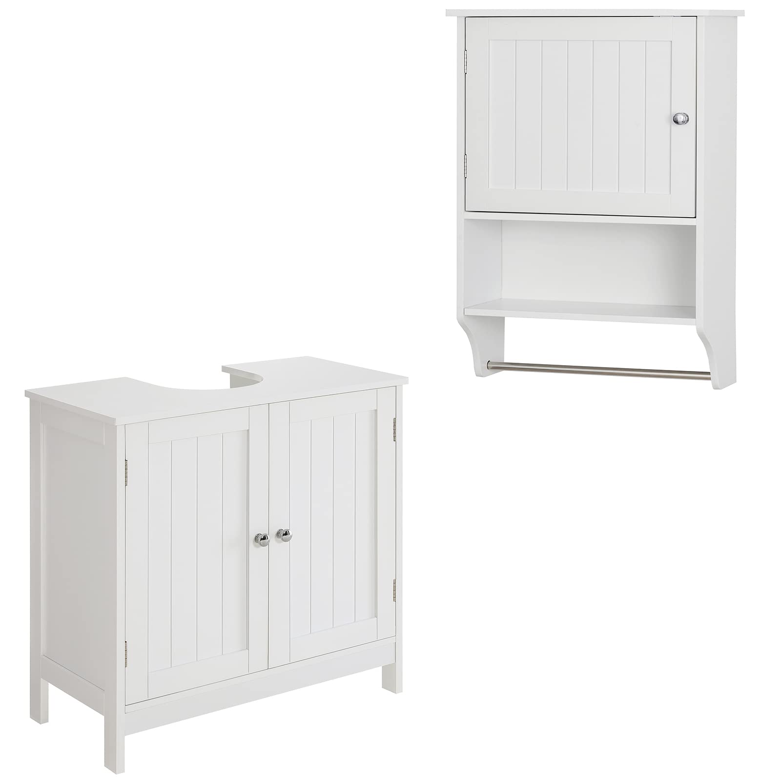 IWELL Narrow Bathroom Wall Cabinet & Pedestal Sink Cabinet Set - White Space-Saving Organizer with 1 Shelf & Double Doors - Perfect for Small Bathrooms, Apartments, and Powder Rooms - Medicine & Vanity Storage Solution