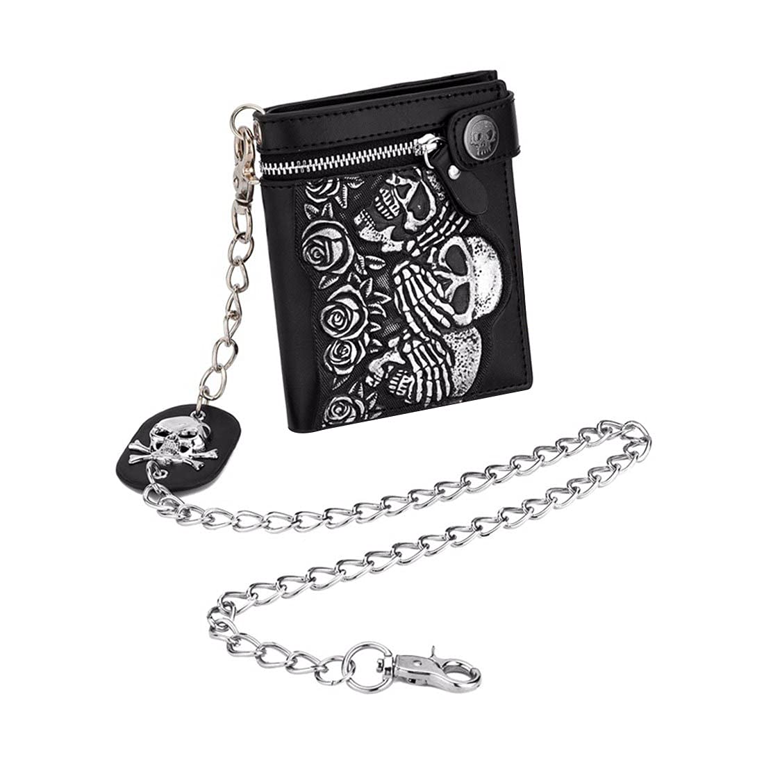 Men's & Women's PU Leather Skull Embossed Wallet with Snap Fastener - Slim Foldable Billfold Card Holder (Black) - Perfect for Everyday Use, Gifts & Gothic Fashion Accessories